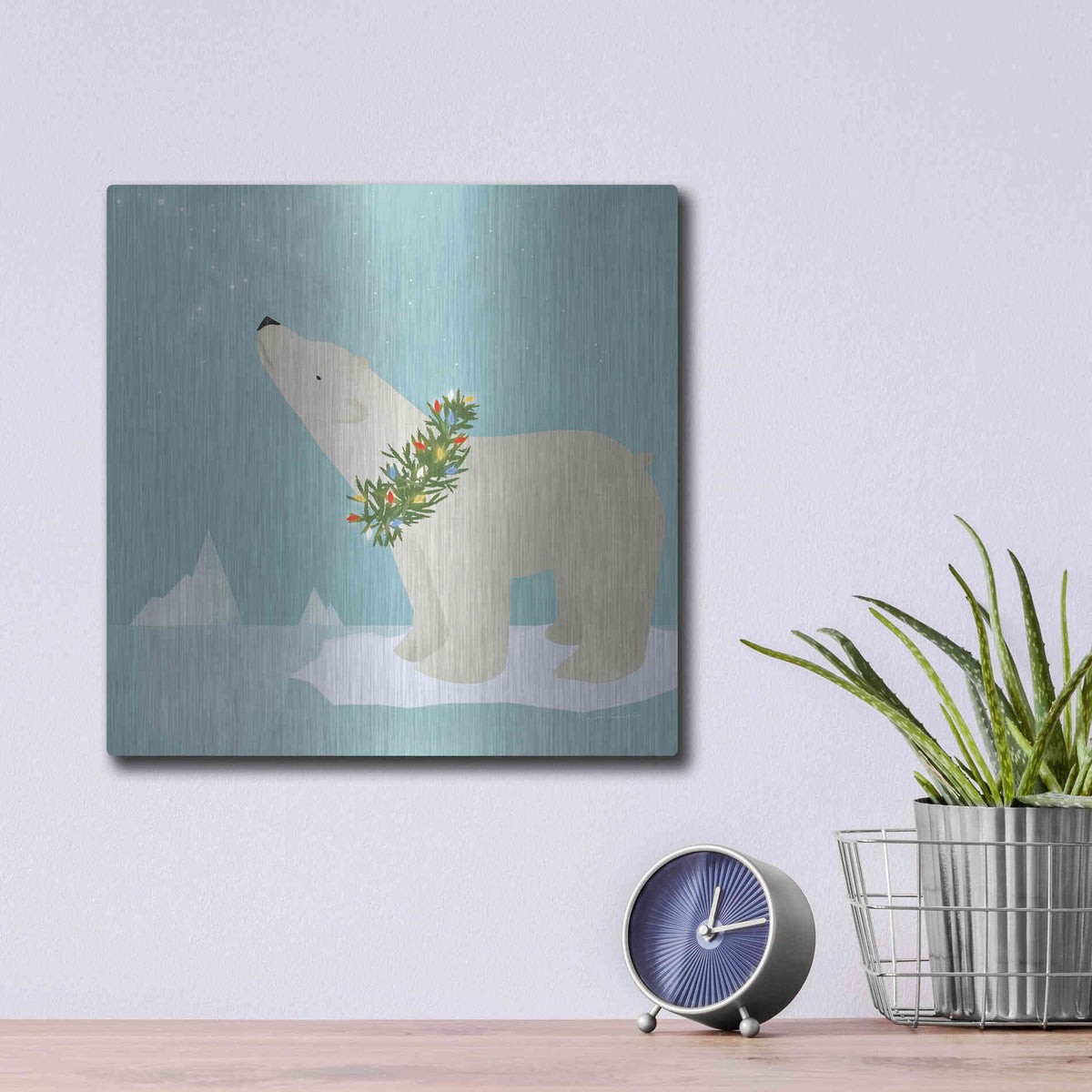 Luxe Metal Art 'Holiday Polar Bear' by Ryan Fowler, Metal Wall Art,12x12