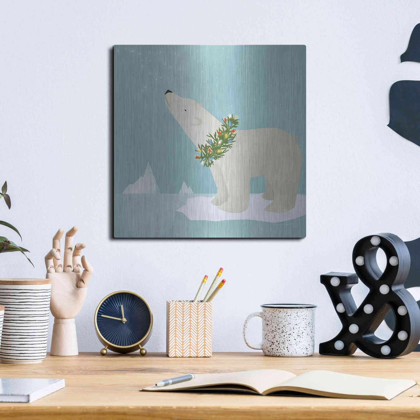 Luxe Metal Art 'Holiday Polar Bear' by Ryan Fowler, Metal Wall Art,12x12