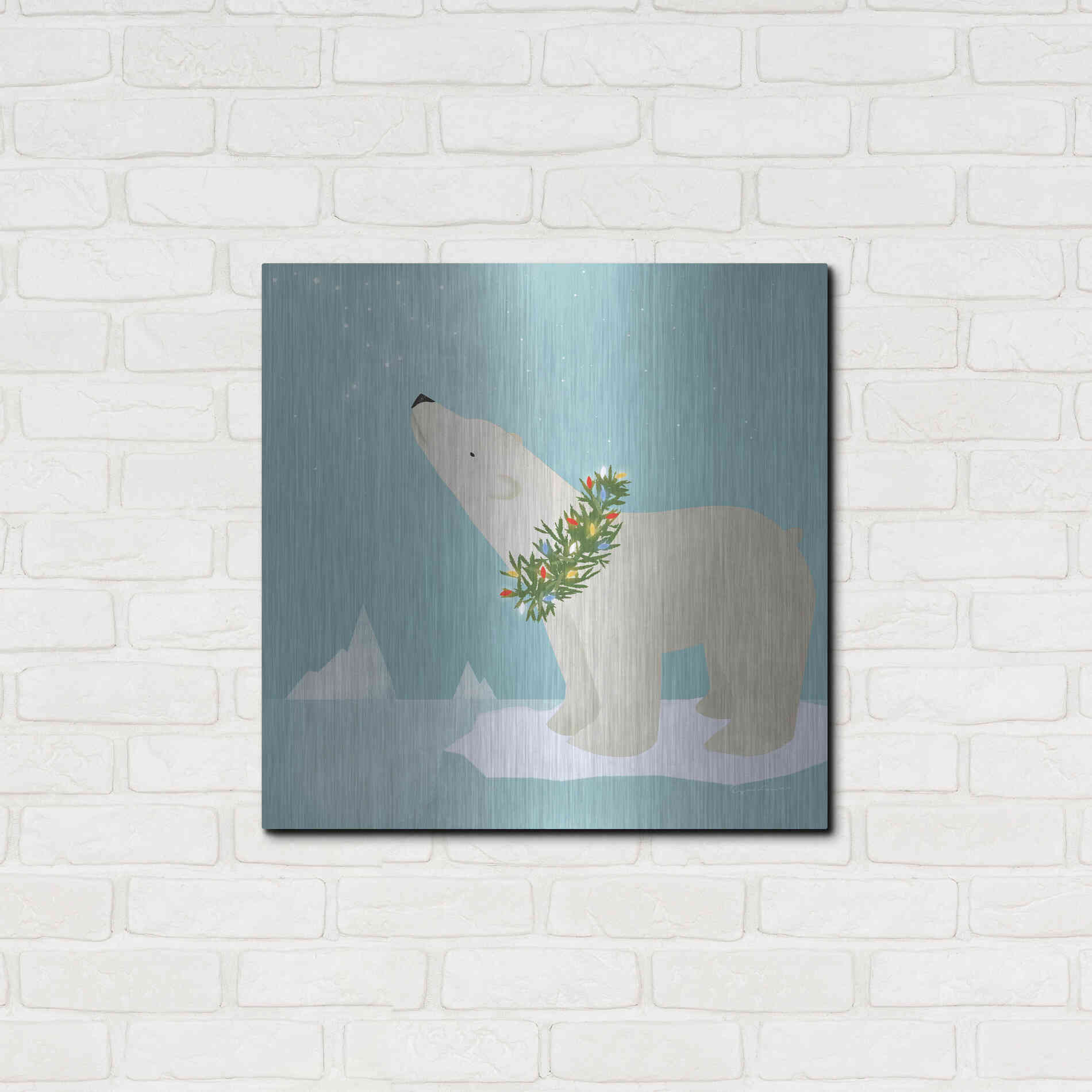 Luxe Metal Art 'Holiday Polar Bear' by Ryan Fowler, Metal Wall Art,24x24
