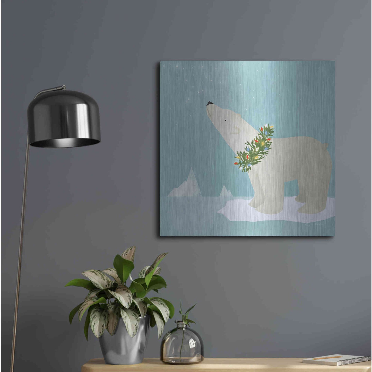 Luxe Metal Art 'Holiday Polar Bear' by Ryan Fowler, Metal Wall Art,24x24