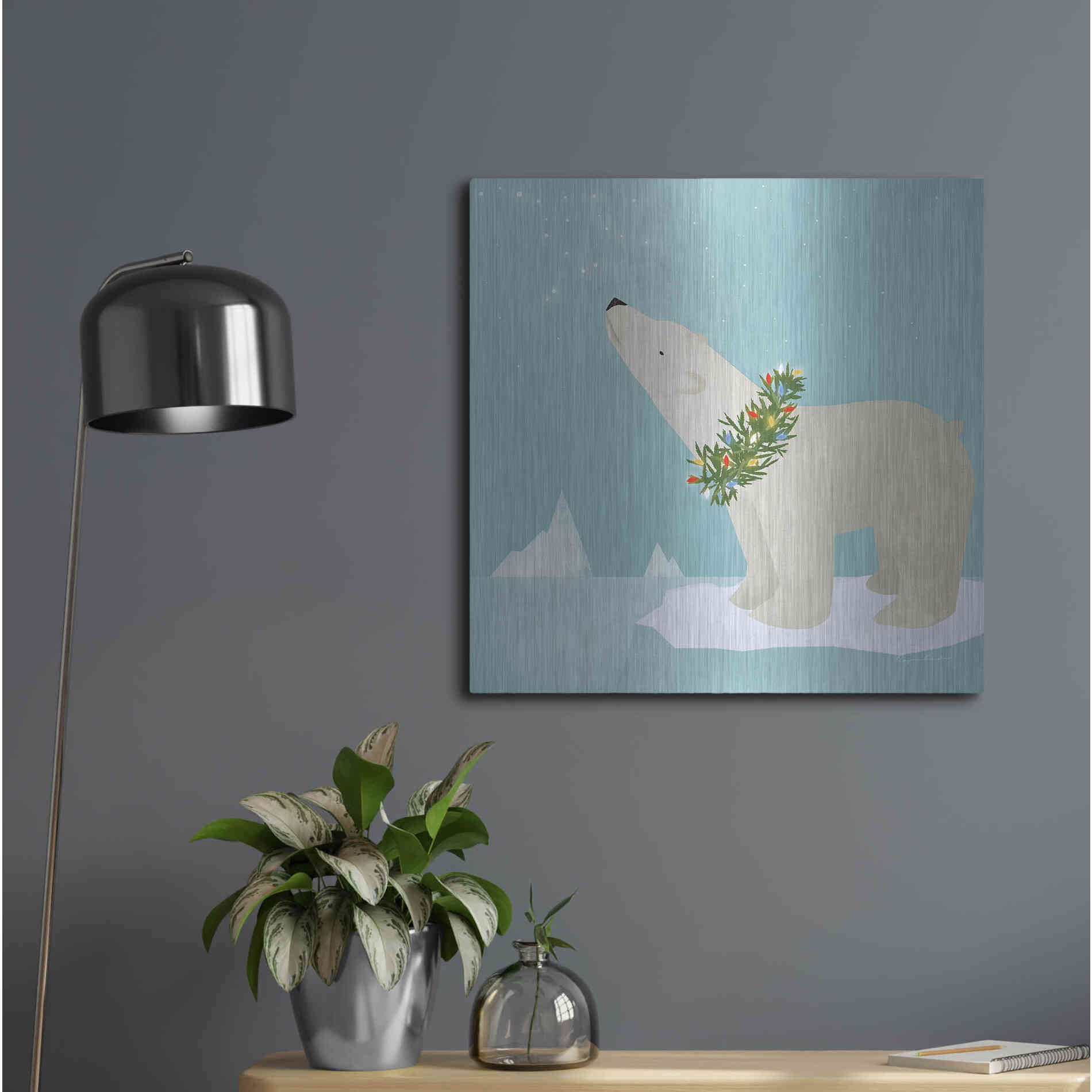 Luxe Metal Art 'Holiday Polar Bear' by Ryan Fowler, Metal Wall Art,24x24