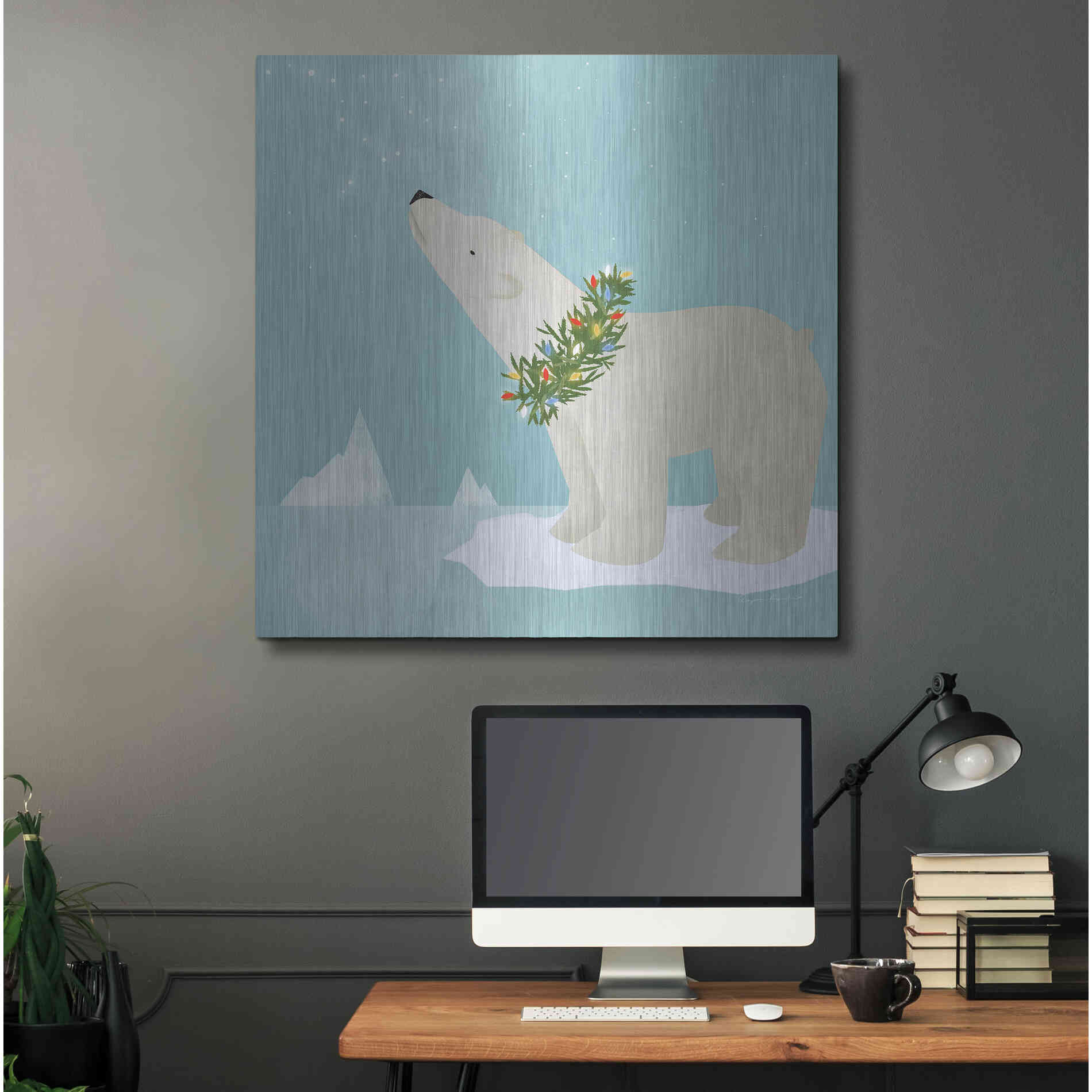 Luxe Metal Art 'Holiday Polar Bear' by Ryan Fowler, Metal Wall Art,36x36