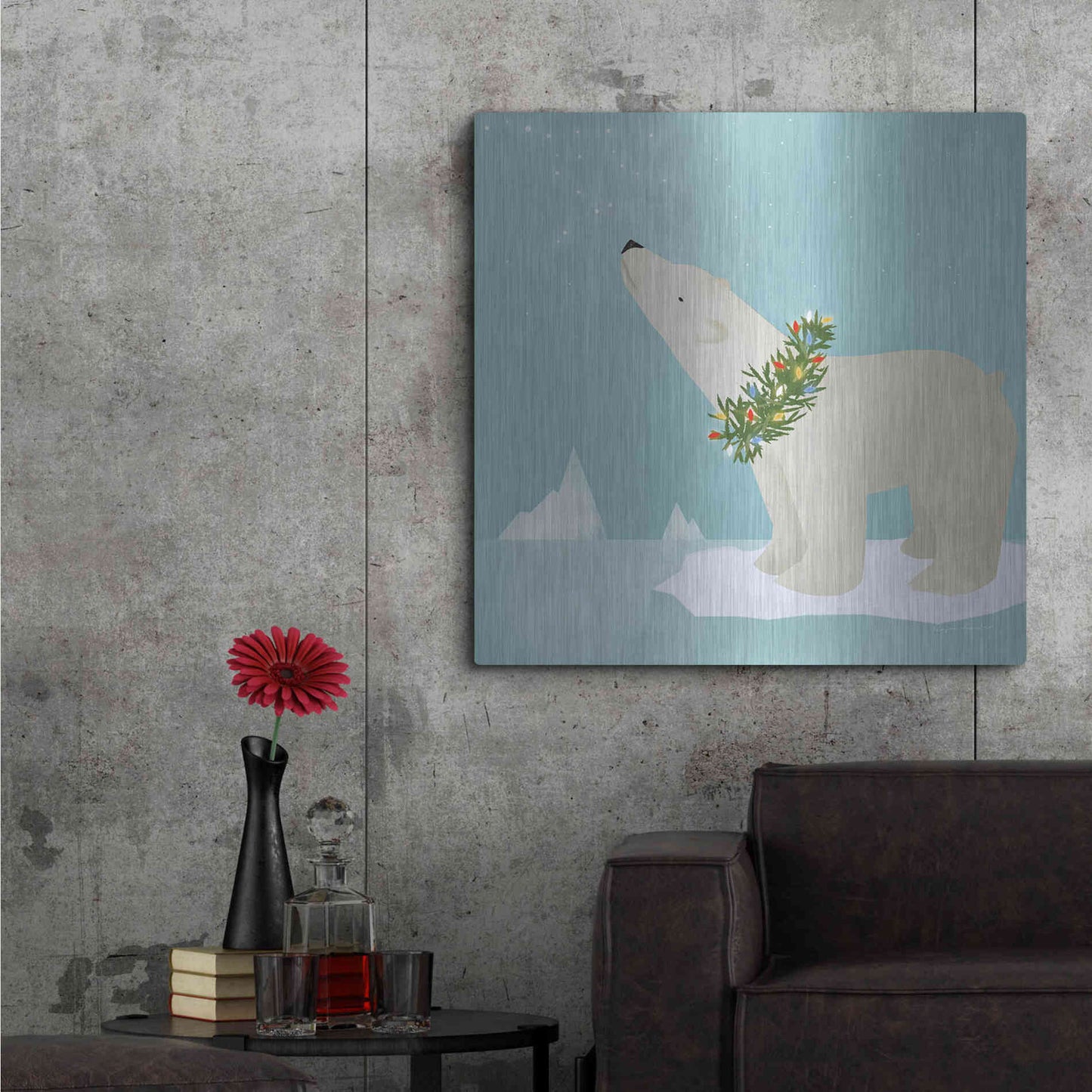 Luxe Metal Art 'Holiday Polar Bear' by Ryan Fowler, Metal Wall Art,36x36