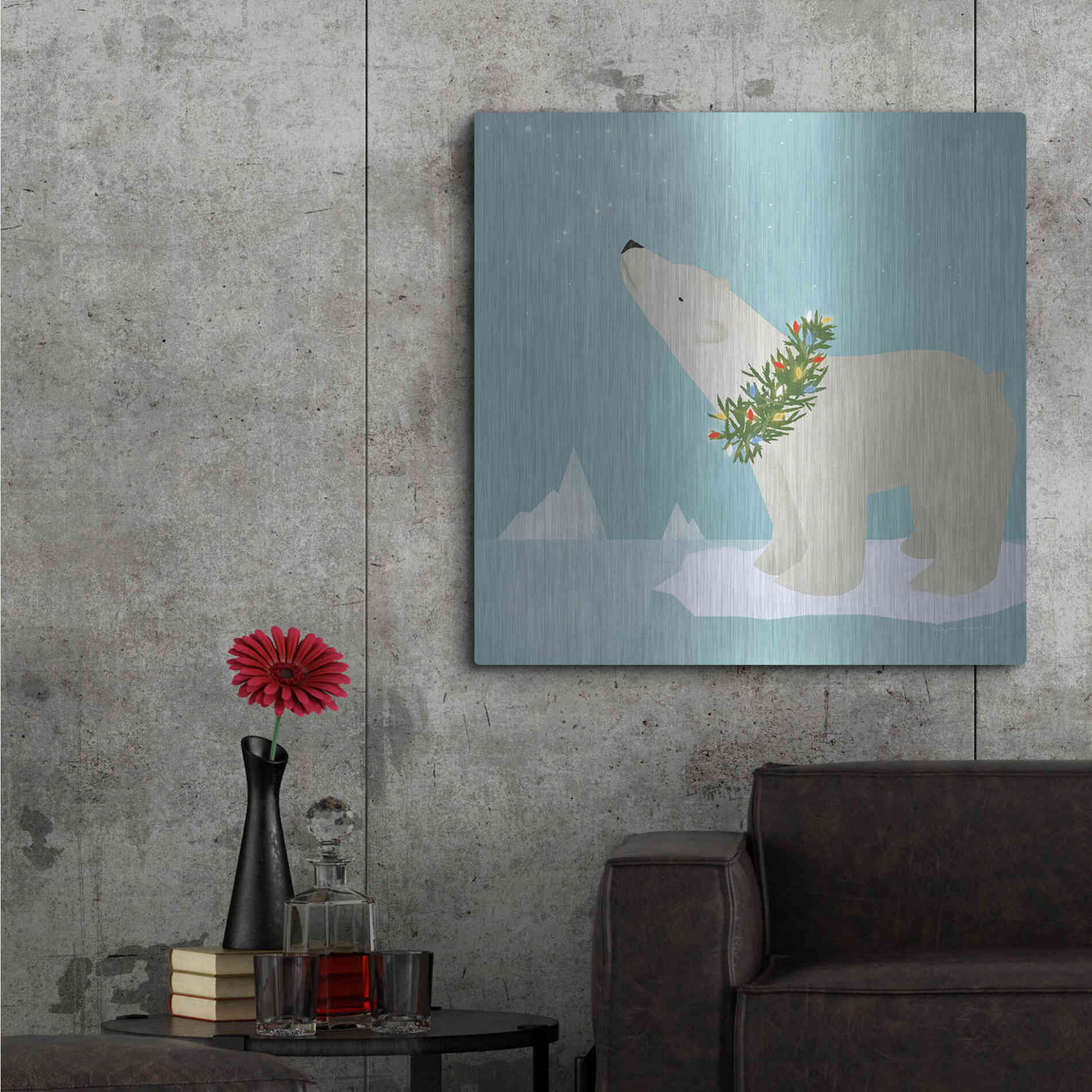 Luxe Metal Art 'Holiday Polar Bear' by Ryan Fowler, Metal Wall Art,36x36