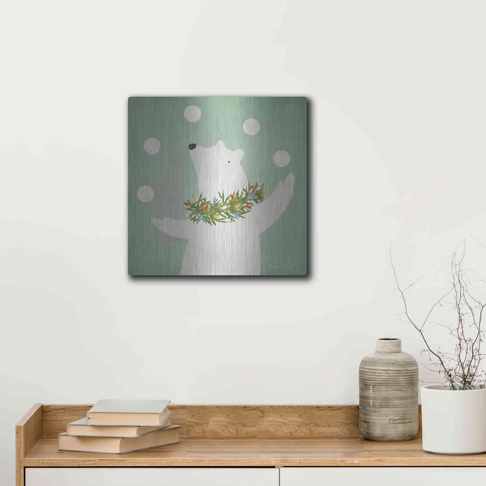 Luxe Metal Art 'Circus Polar Bear' by Ryan Fowler, Metal Wall Art,12x12