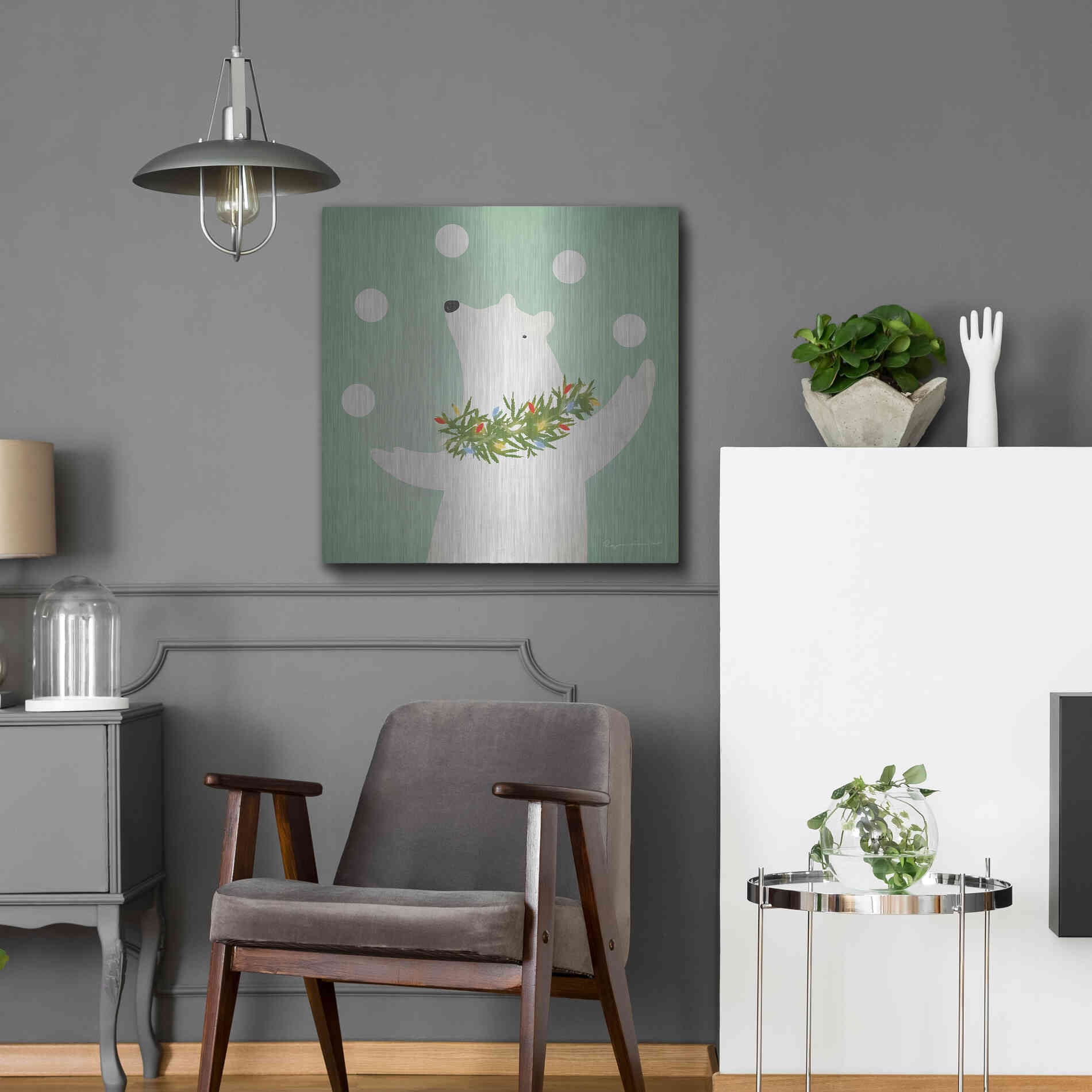 Luxe Metal Art 'Circus Polar Bear' by Ryan Fowler, Metal Wall Art,24x24