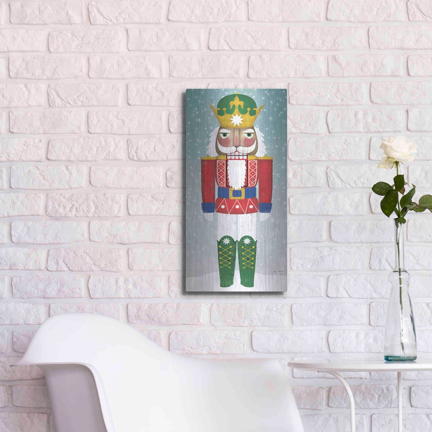 Luxe Metal Art 'Joyful Nutcracker III' by Ryan Fowler, Metal Wall Art,12x24