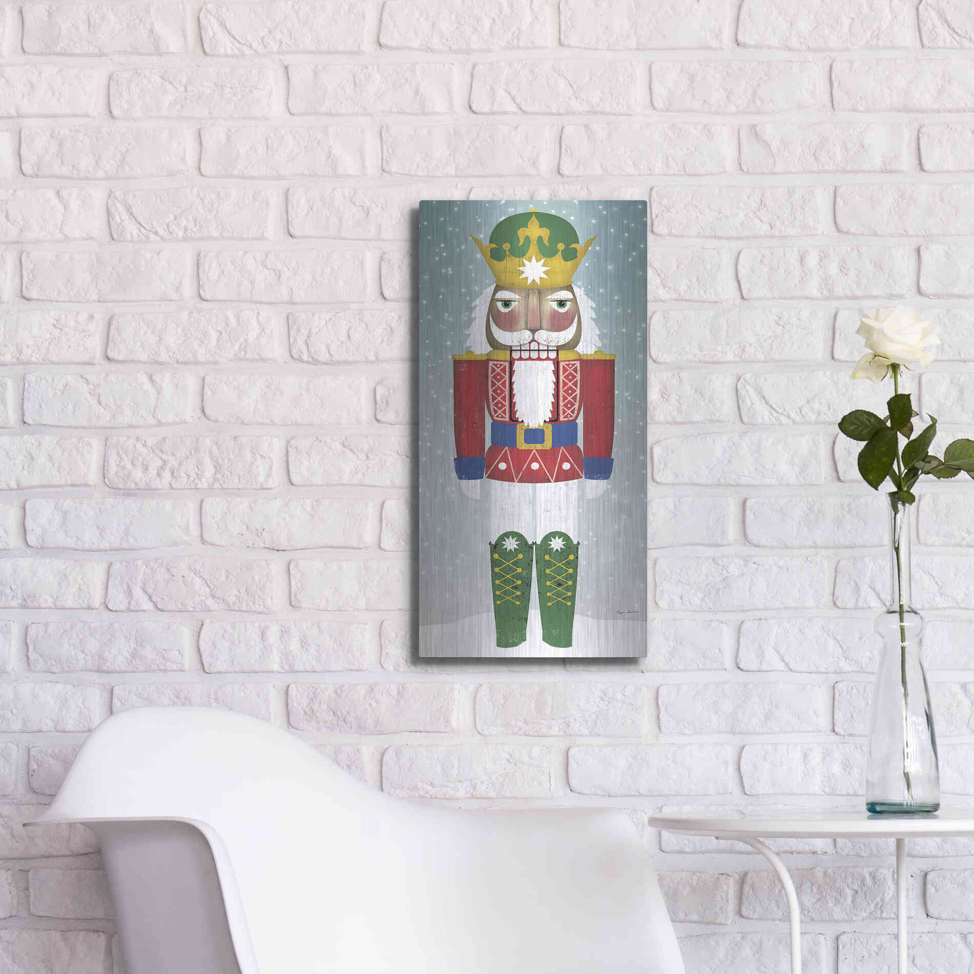 Luxe Metal Art 'Joyful Nutcracker III' by Ryan Fowler, Metal Wall Art,12x24