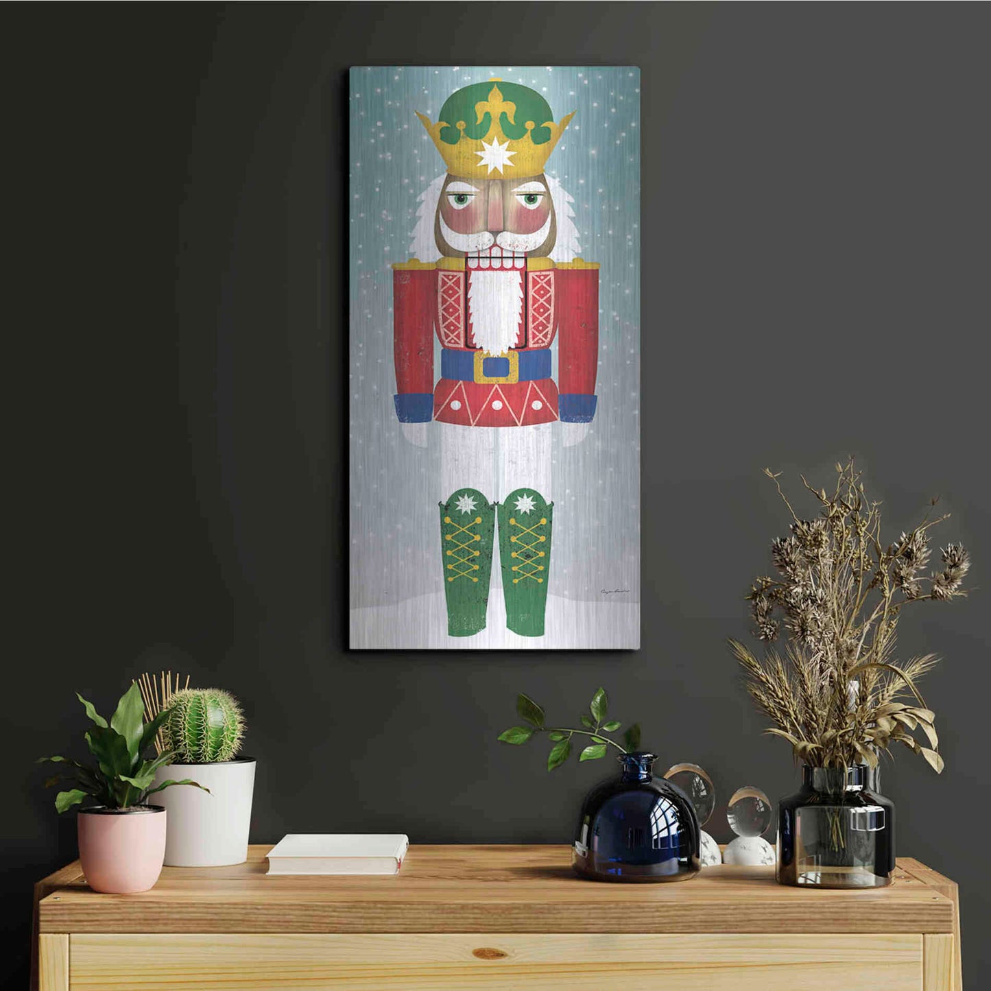 Luxe Metal Art 'Joyful Nutcracker III' by Ryan Fowler, Metal Wall Art,12x24