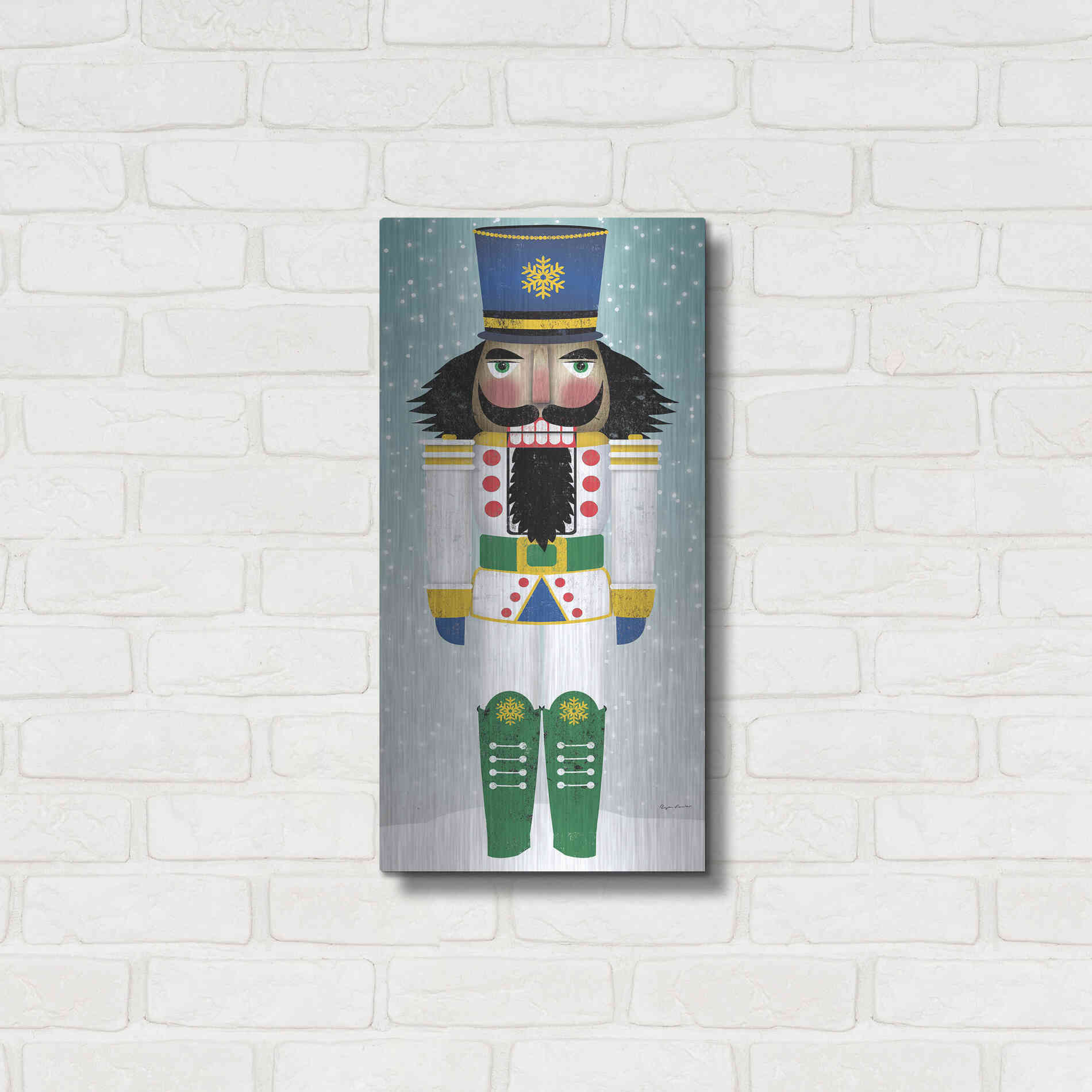 Luxe Metal Art 'Joyful Nutcracker IV' by Ryan Fowler, Metal Wall Art,12x24