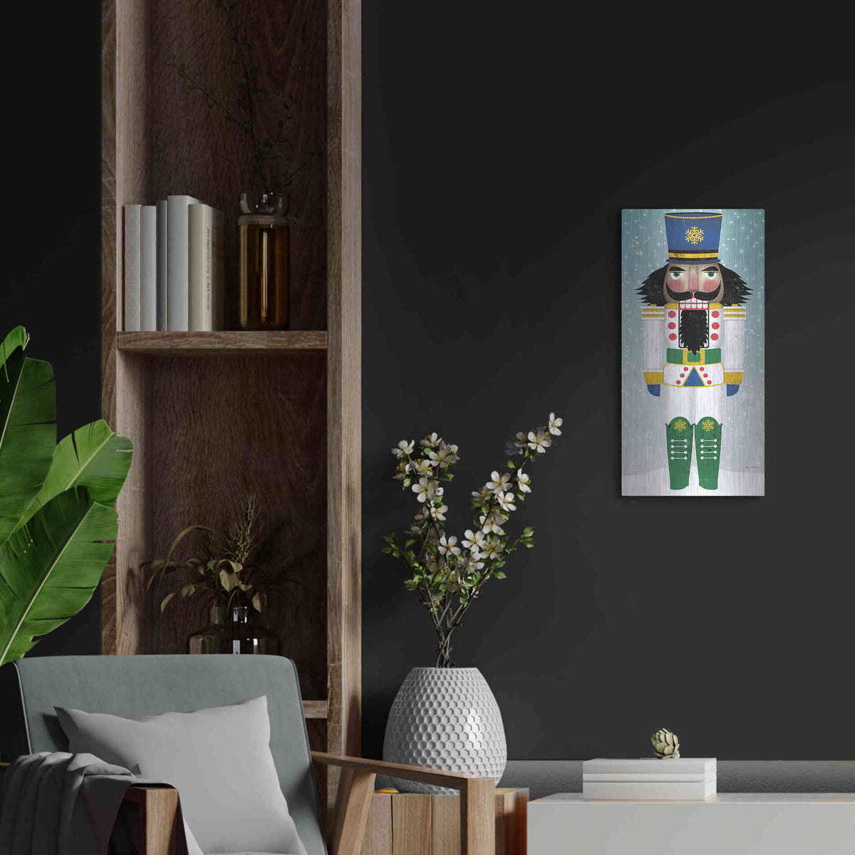 Luxe Metal Art 'Joyful Nutcracker IV' by Ryan Fowler, Metal Wall Art,12x24
