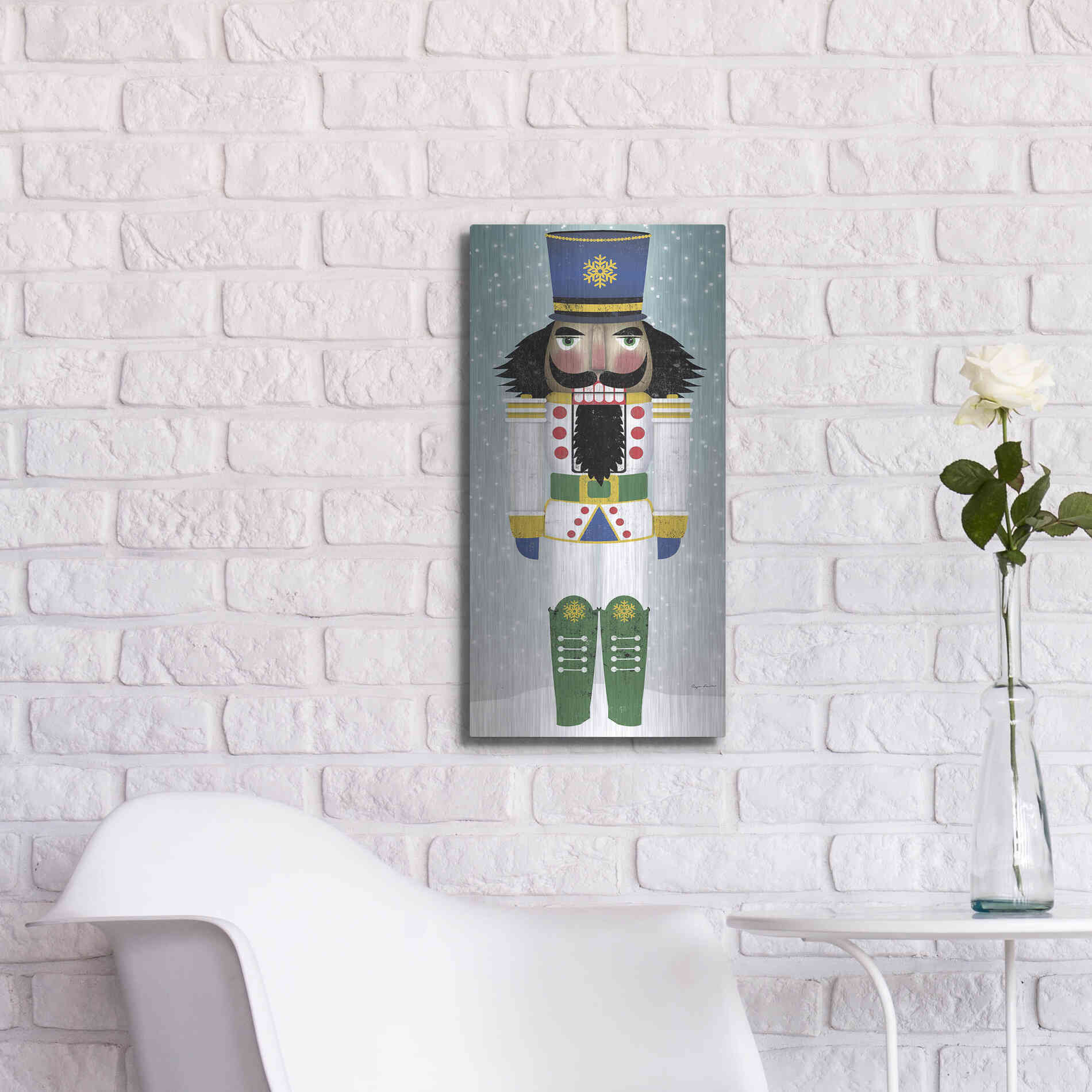 Luxe Metal Art 'Joyful Nutcracker IV' by Ryan Fowler, Metal Wall Art,12x24