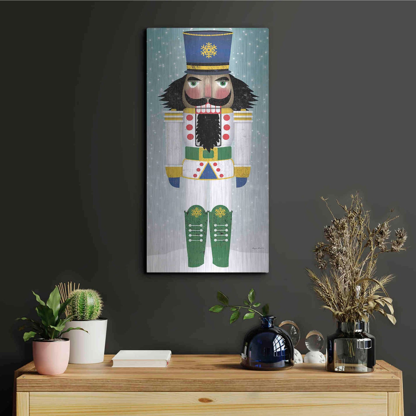 Luxe Metal Art 'Joyful Nutcracker IV' by Ryan Fowler, Metal Wall Art,12x24