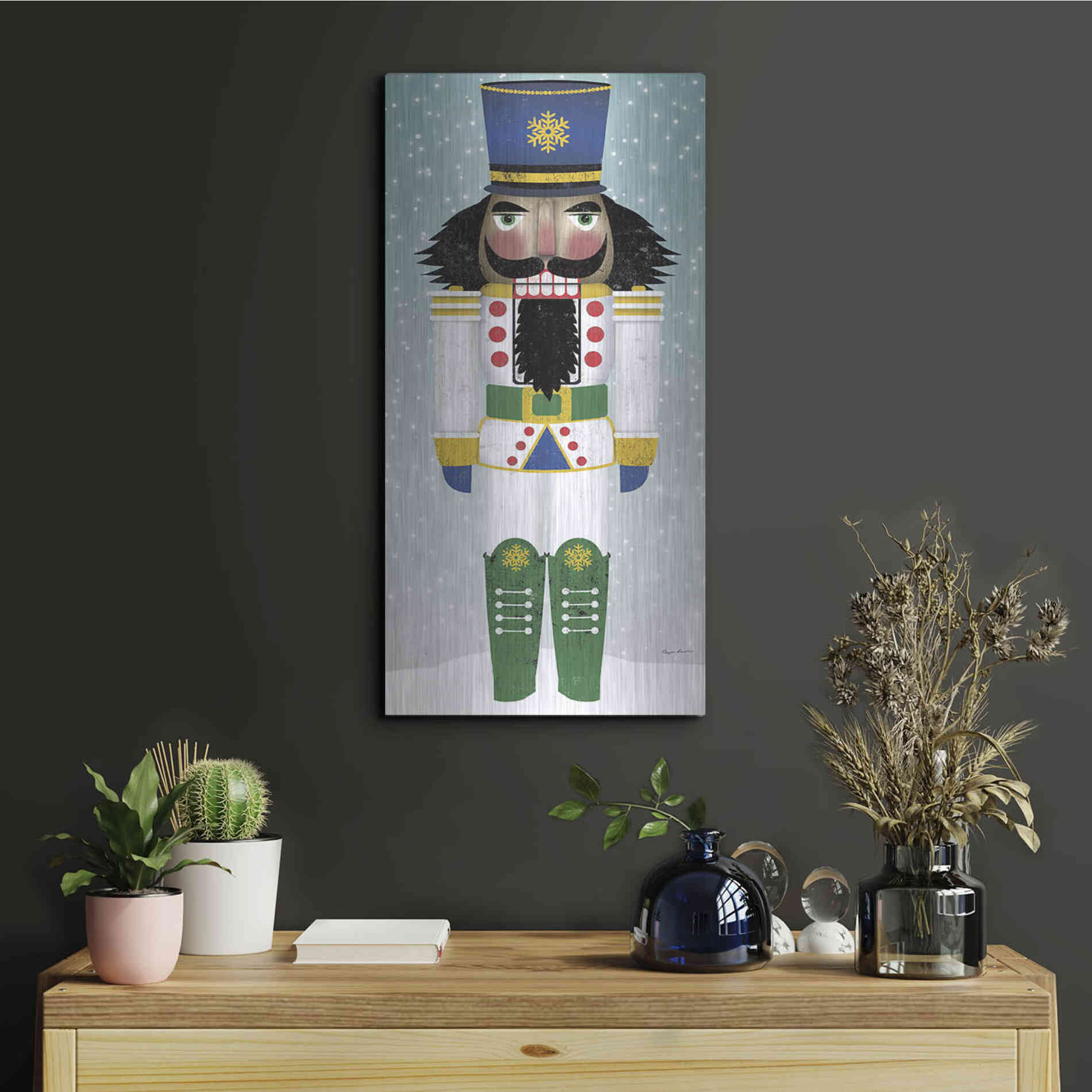Luxe Metal Art 'Joyful Nutcracker IV' by Ryan Fowler, Metal Wall Art,12x24