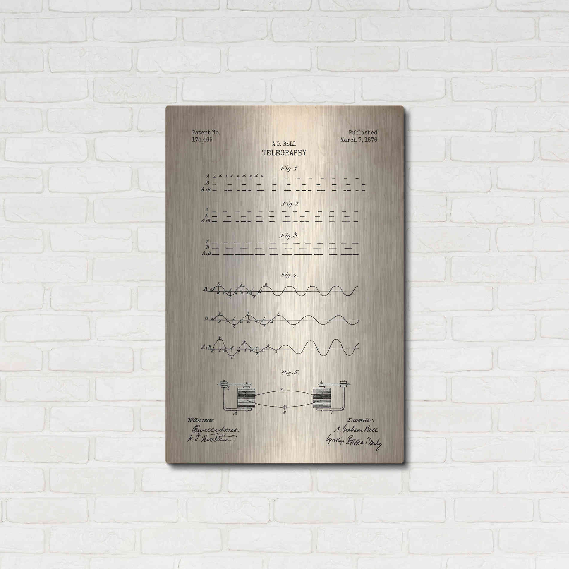 Luxe Metal Art 'Telegraphy Blueprint Patent Parchment' Metal Wall Art,24x36