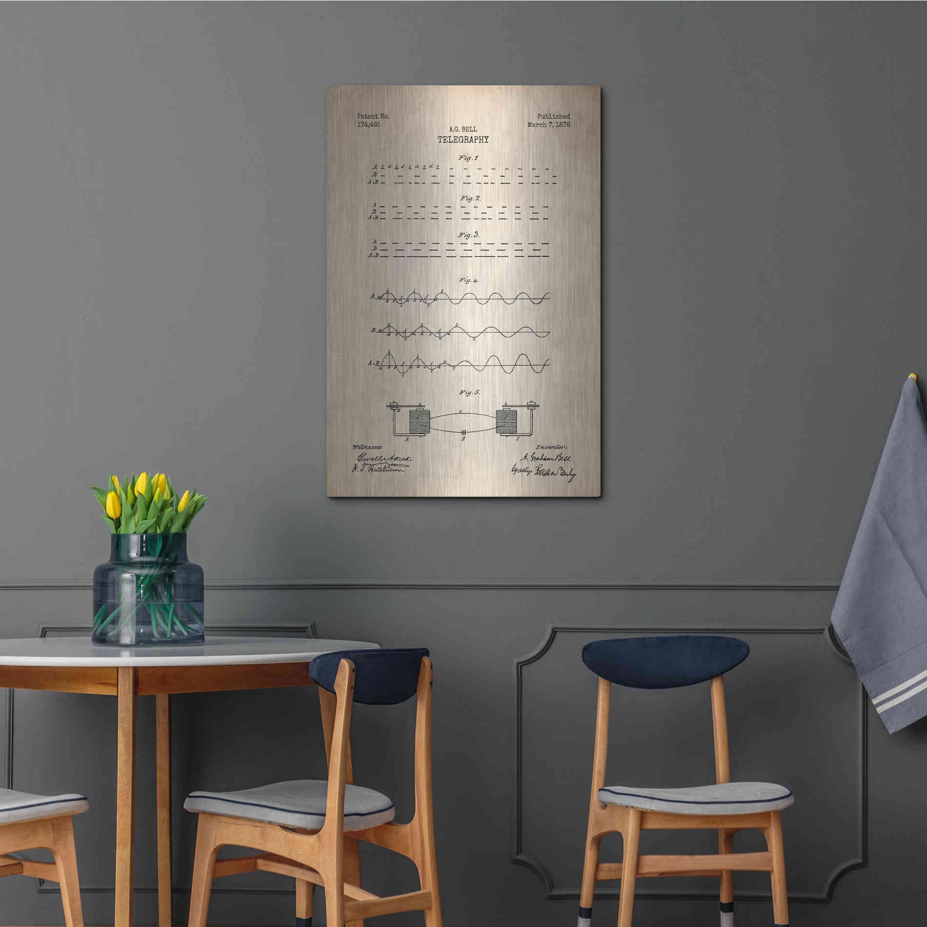 Luxe Metal Art 'Telegraphy Blueprint Patent Parchment' Metal Wall Art,24x36