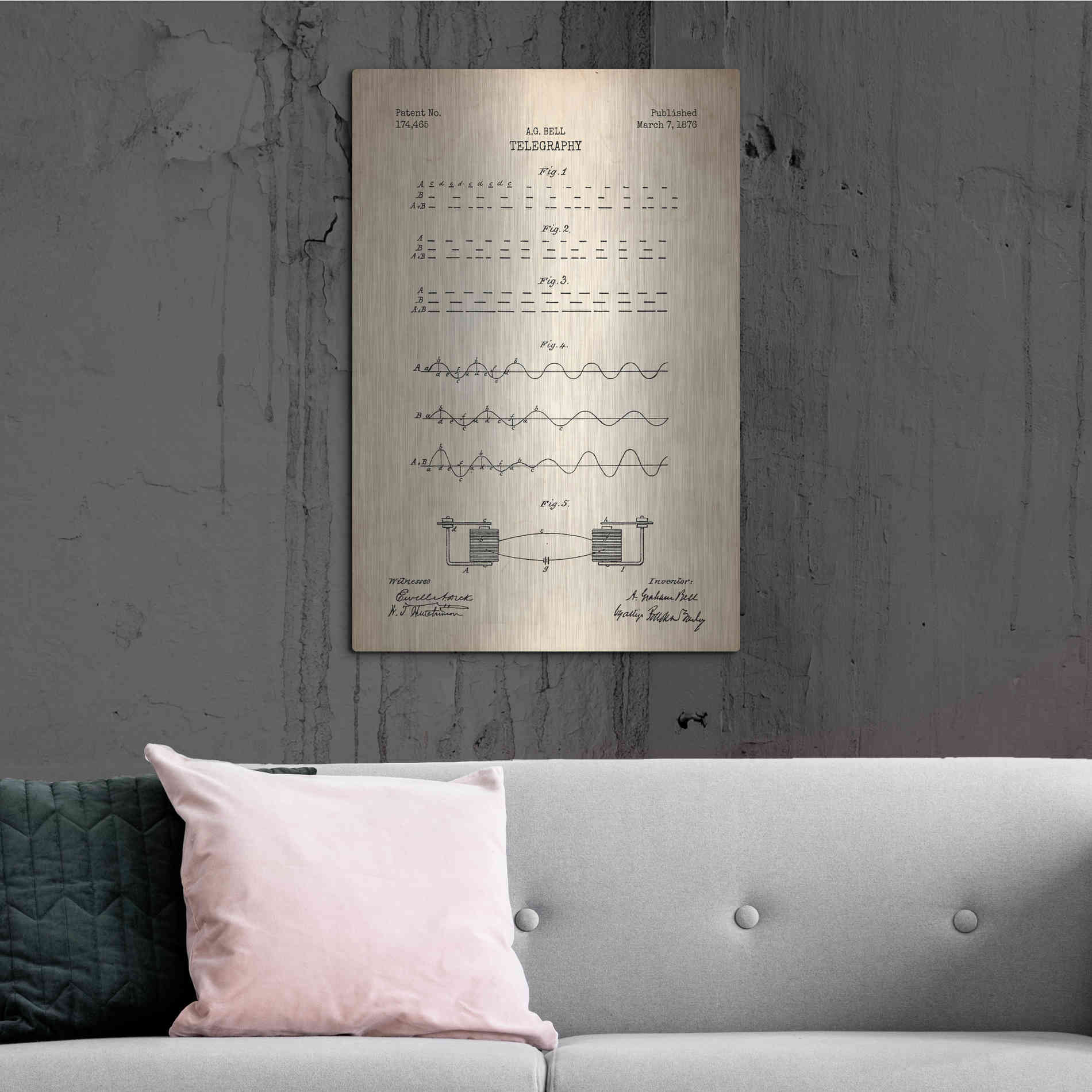Luxe Metal Art 'Telegraphy Blueprint Patent Parchment' Metal Wall Art,24x36