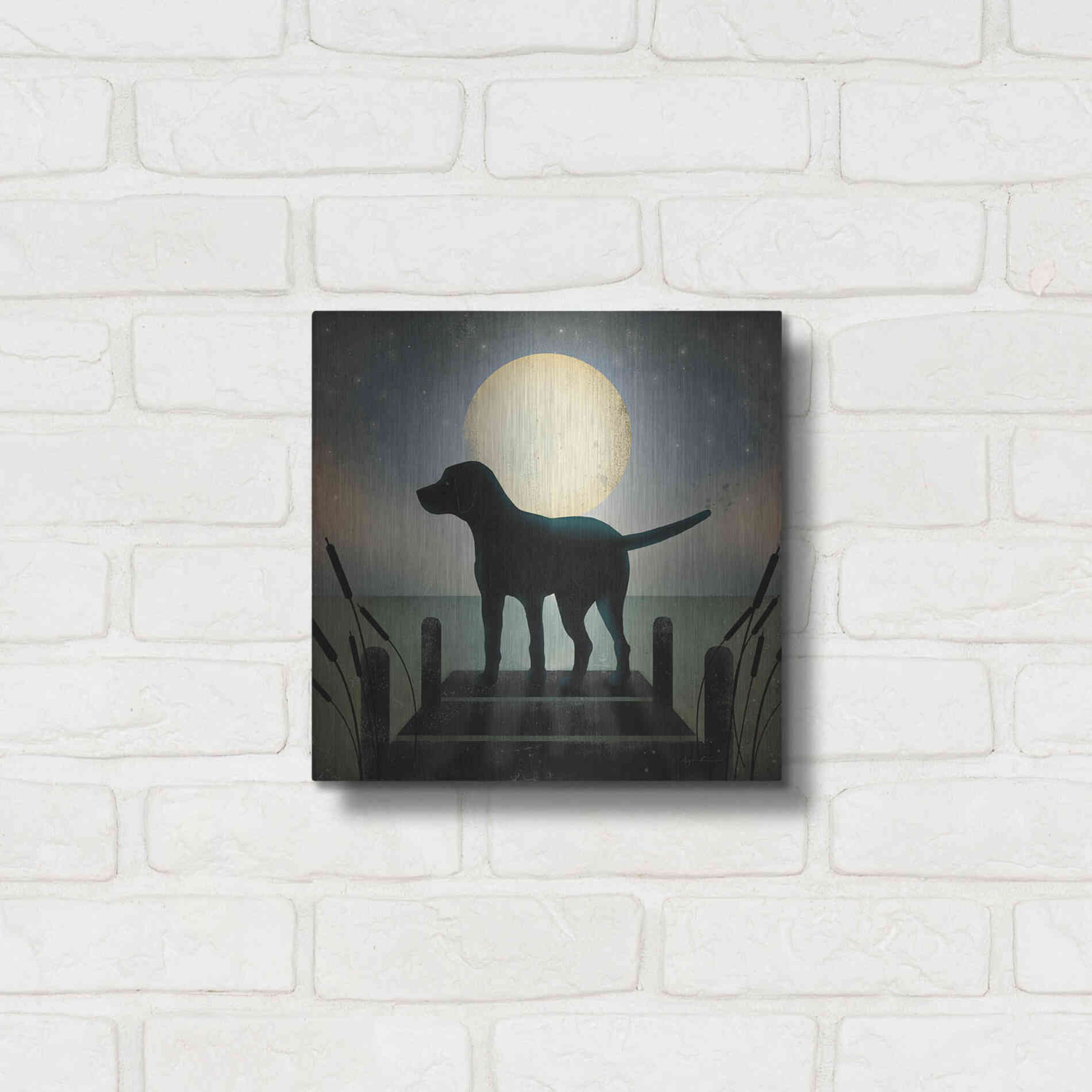 Luxe Metal Art 'Moonrise Black Dog' by Ryan Fowler, Metal Wall Art,12x12