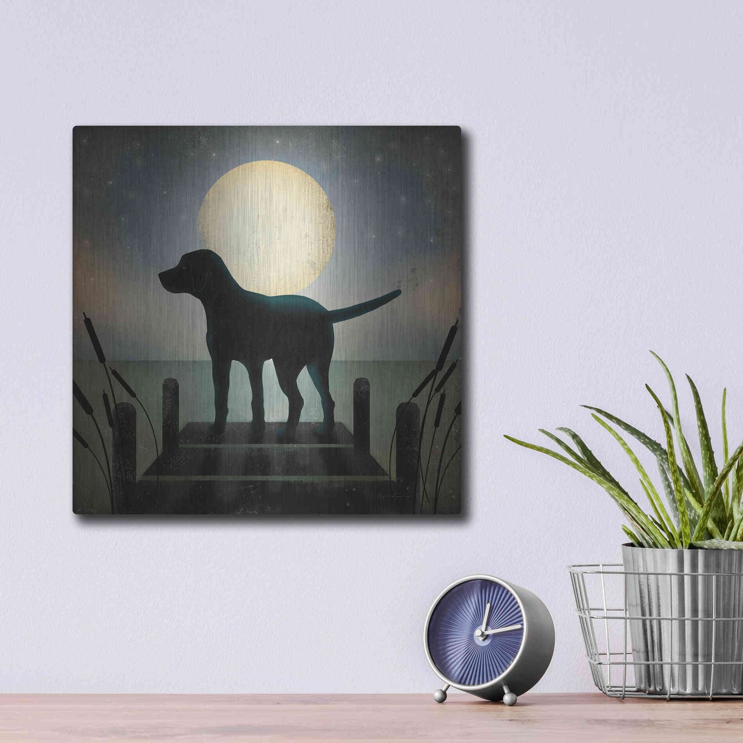 Luxe Metal Art 'Moonrise Black Dog' by Ryan Fowler, Metal Wall Art,12x12