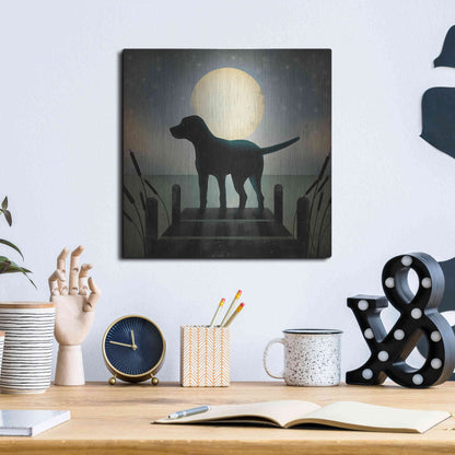 Luxe Metal Art 'Moonrise Black Dog' by Ryan Fowler, Metal Wall Art,12x12