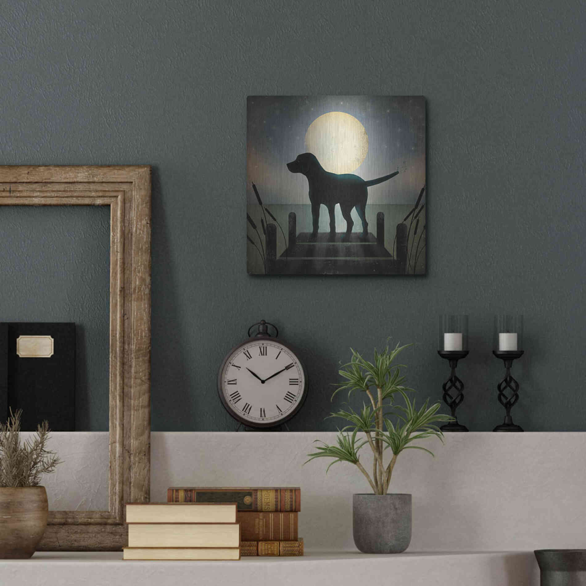 Luxe Metal Art 'Moonrise Black Dog' by Ryan Fowler, Metal Wall Art,12x12