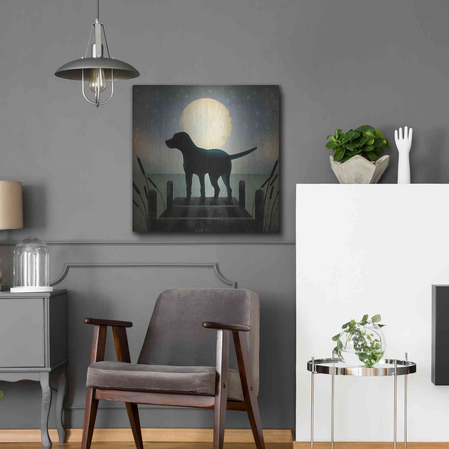 Luxe Metal Art 'Moonrise Black Dog' by Ryan Fowler, Metal Wall Art,24x24