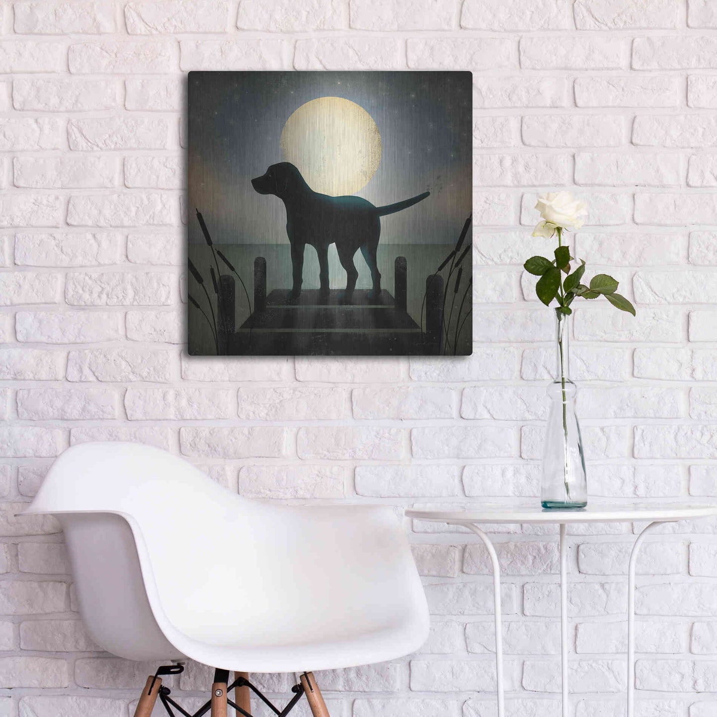 Luxe Metal Art 'Moonrise Black Dog' by Ryan Fowler, Metal Wall Art,24x24