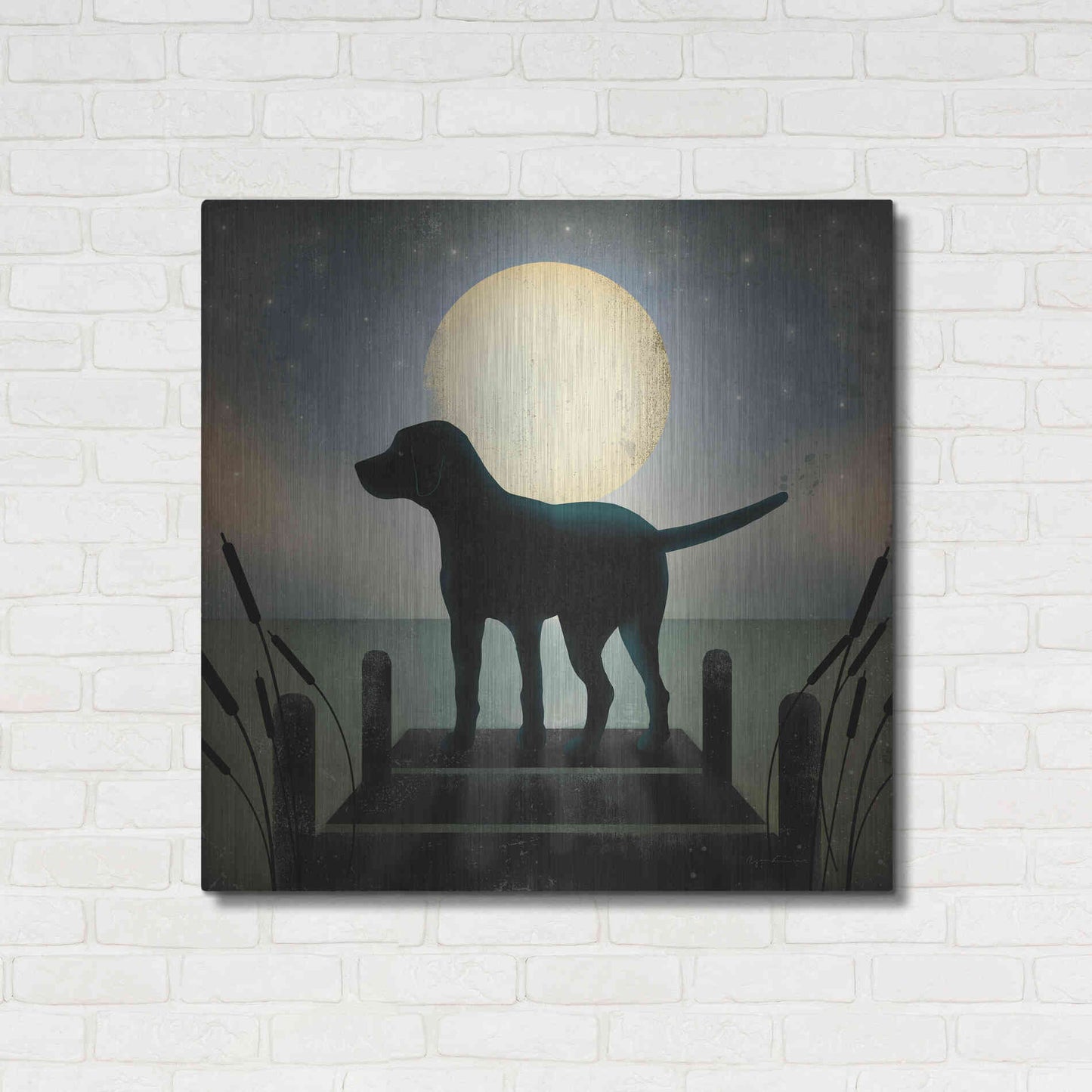 Luxe Metal Art 'Moonrise Black Dog' by Ryan Fowler, Metal Wall Art,36x36