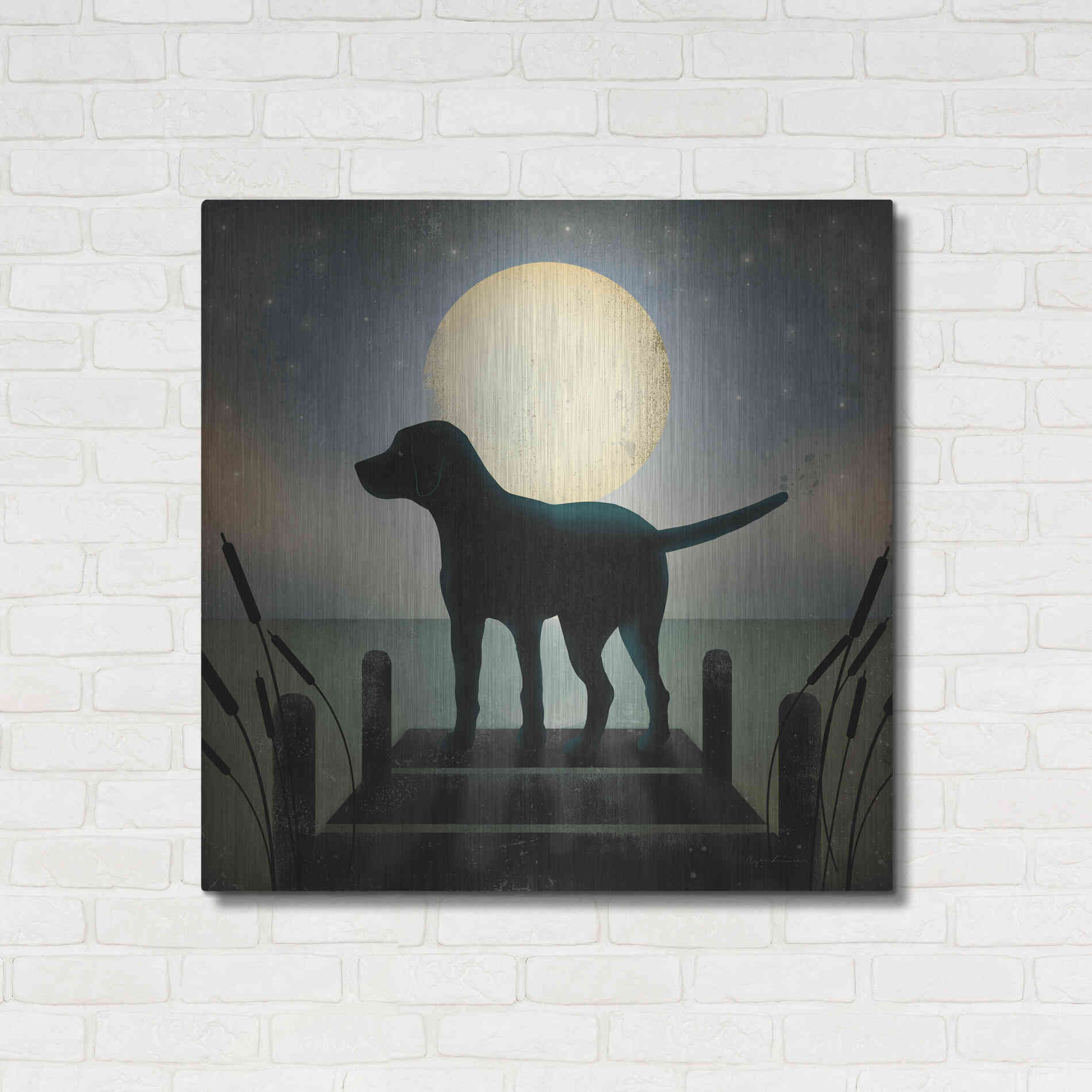 Luxe Metal Art 'Moonrise Black Dog' by Ryan Fowler, Metal Wall Art,36x36