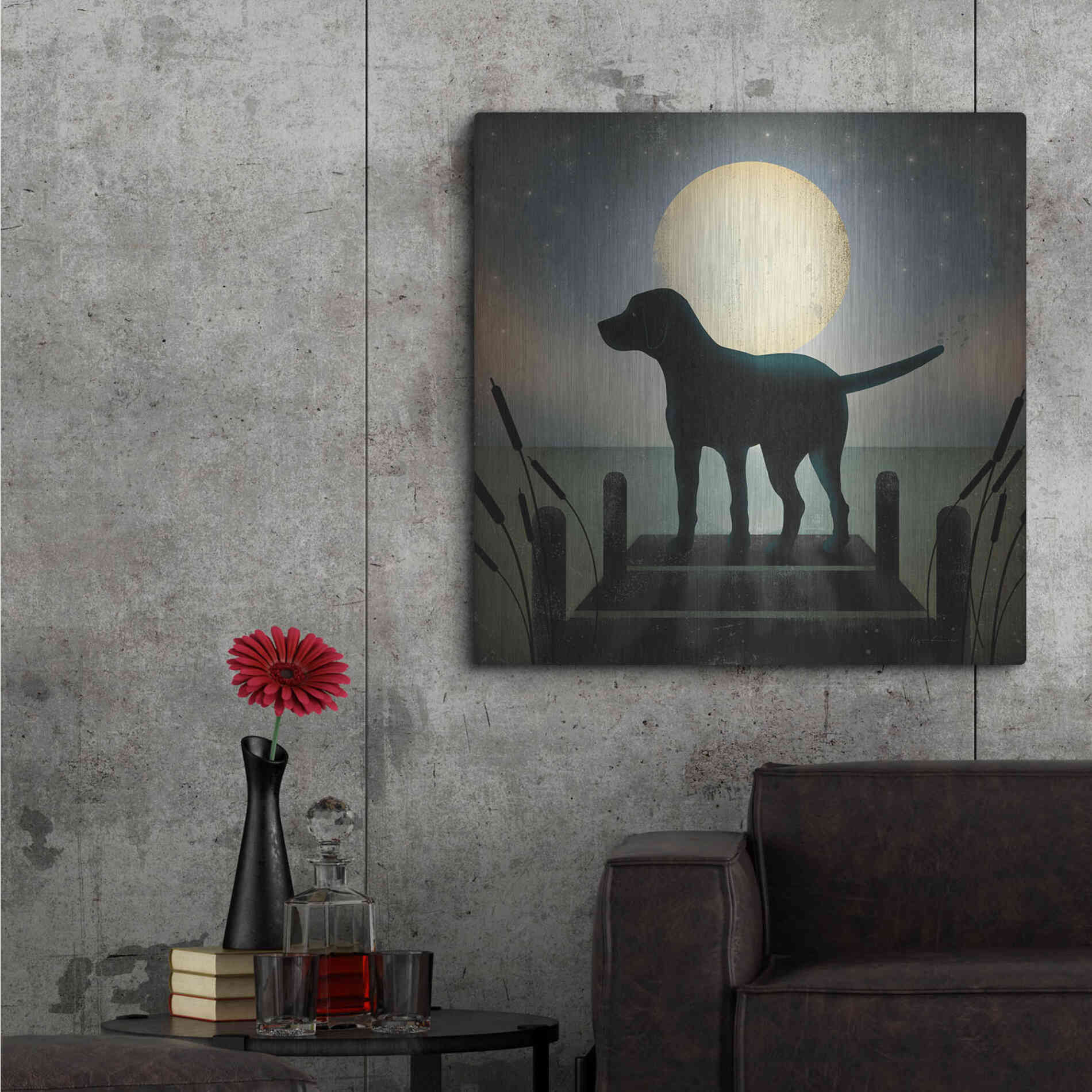 Luxe Metal Art 'Moonrise Black Dog' by Ryan Fowler, Metal Wall Art,36x36