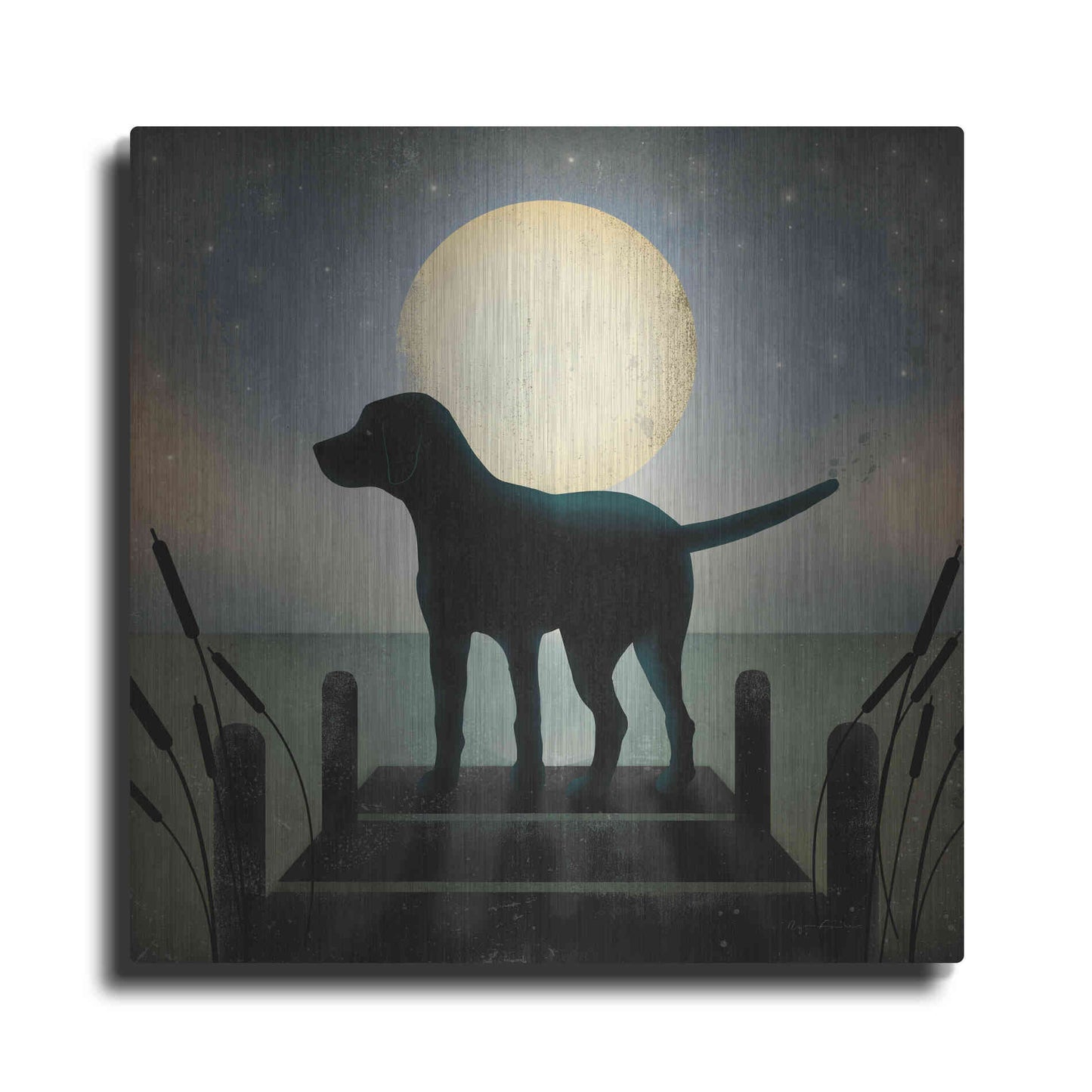 Luxe Metal Art 'Moonrise Black Dog' by Ryan Fowler, Metal Wall Art