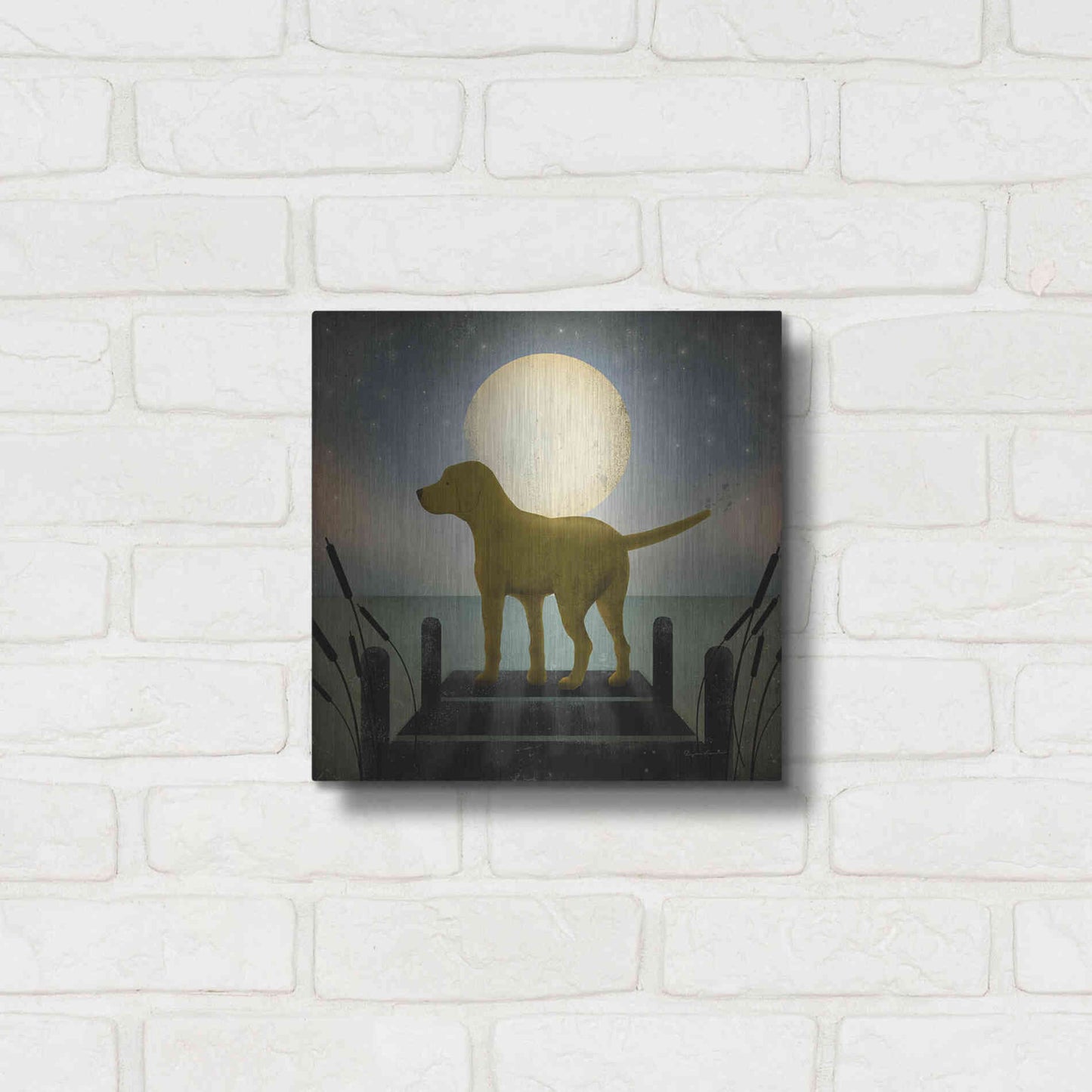 Luxe Metal Art 'Moonrise Yellow Dog' by Ryan Fowler, Metal Wall Art,12x12