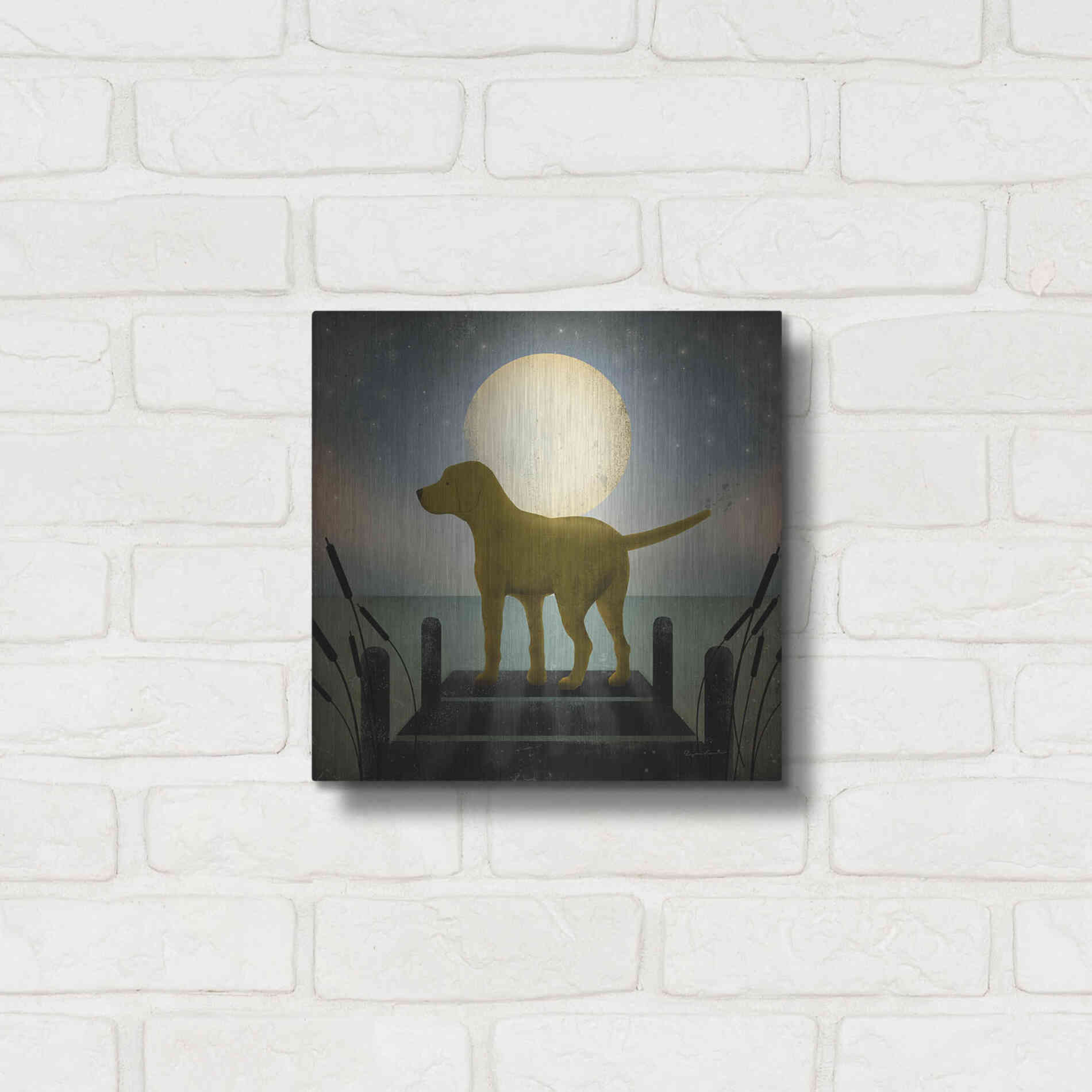 Luxe Metal Art 'Moonrise Yellow Dog' by Ryan Fowler, Metal Wall Art,12x12