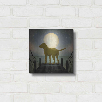 Luxe Metal Art 'Moonrise Yellow Dog' by Ryan Fowler, Metal Wall Art,12x12