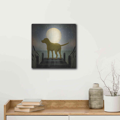 Luxe Metal Art 'Moonrise Yellow Dog' by Ryan Fowler, Metal Wall Art,12x12