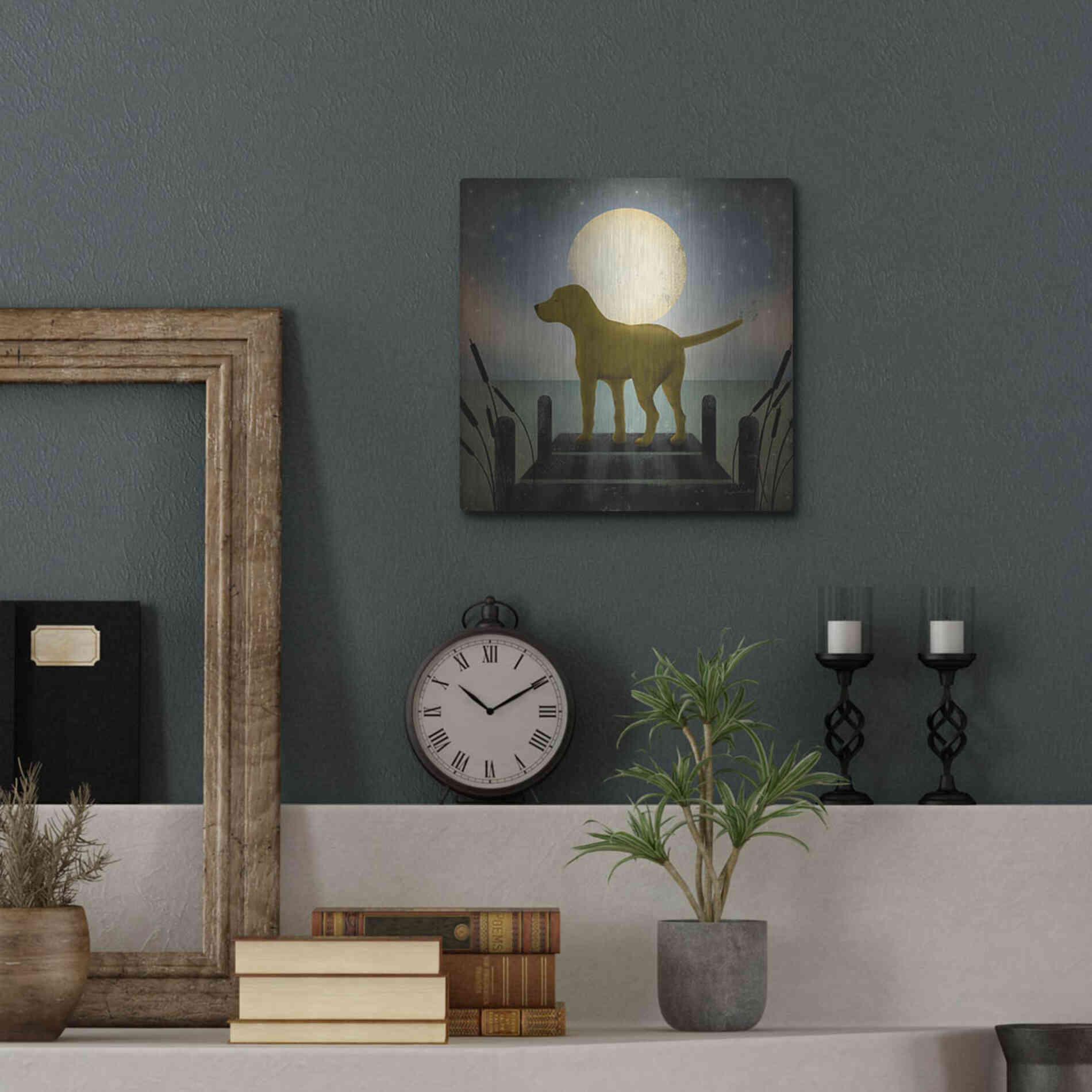 Luxe Metal Art 'Moonrise Yellow Dog' by Ryan Fowler, Metal Wall Art,12x12