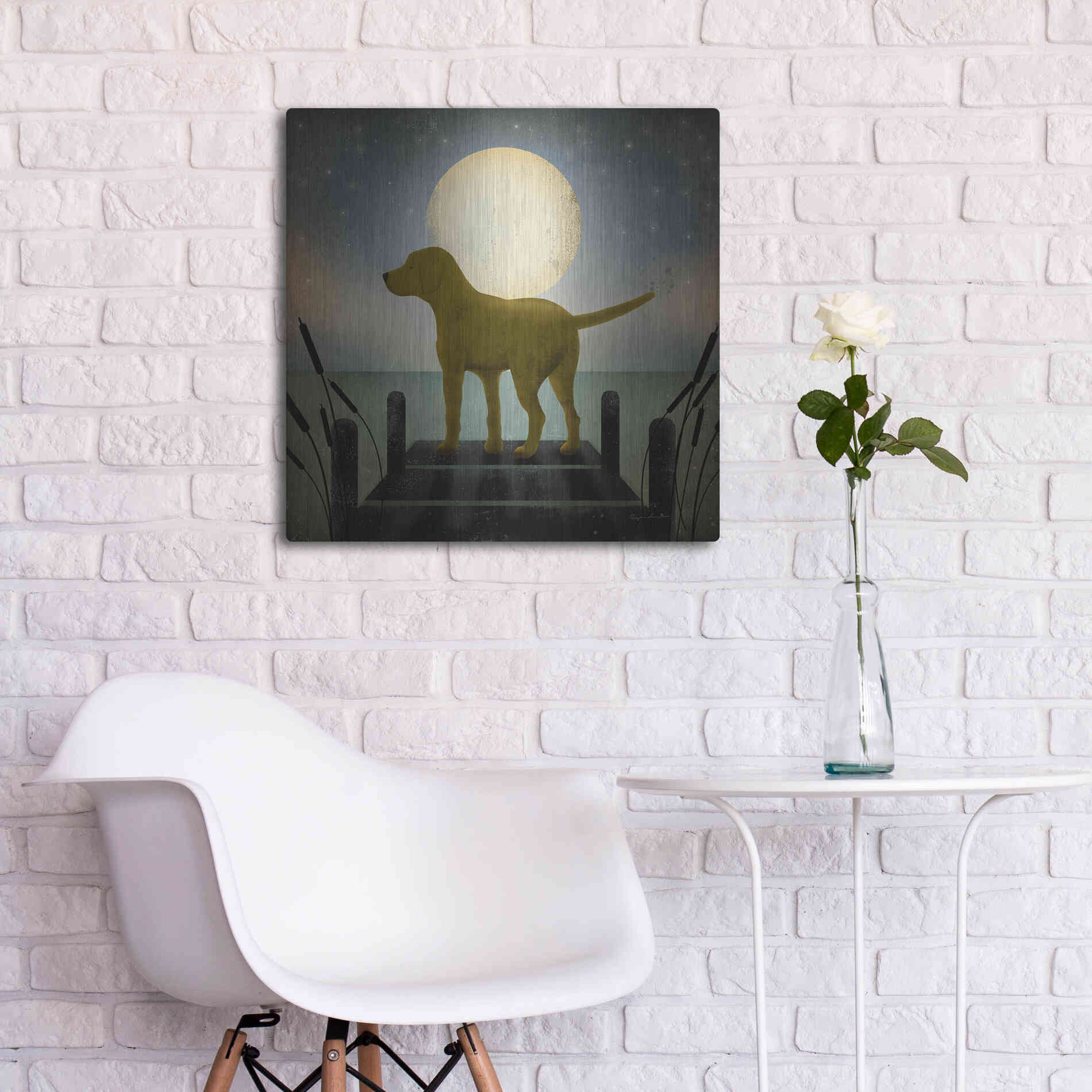 Luxe Metal Art 'Moonrise Yellow Dog' by Ryan Fowler, Metal Wall Art,24x24