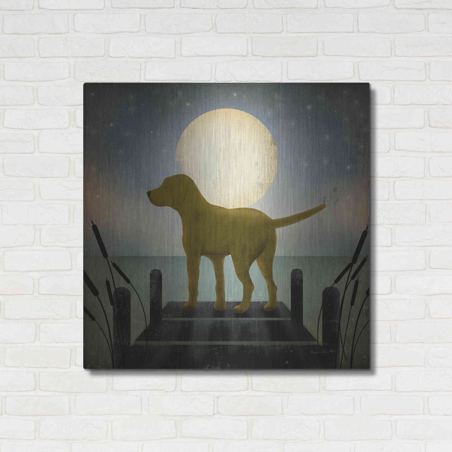 Luxe Metal Art 'Moonrise Yellow Dog' by Ryan Fowler, Metal Wall Art,36x36