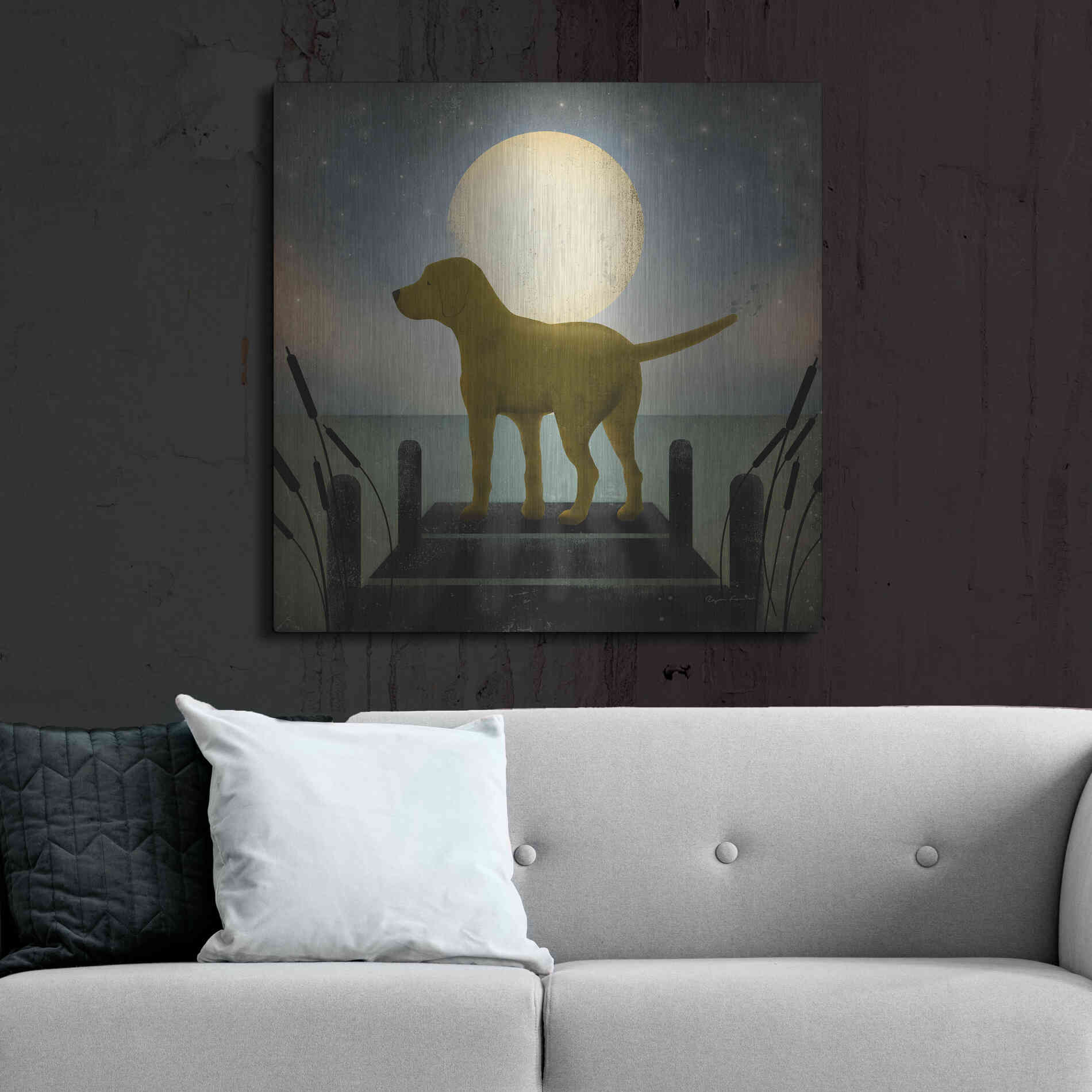 Luxe Metal Art 'Moonrise Yellow Dog' by Ryan Fowler, Metal Wall Art,36x36