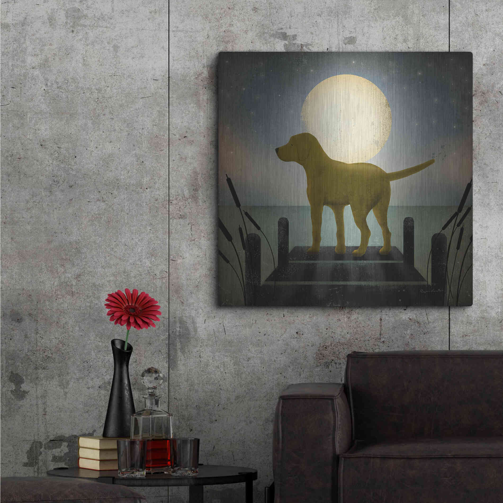 Luxe Metal Art 'Moonrise Yellow Dog' by Ryan Fowler, Metal Wall Art,36x36