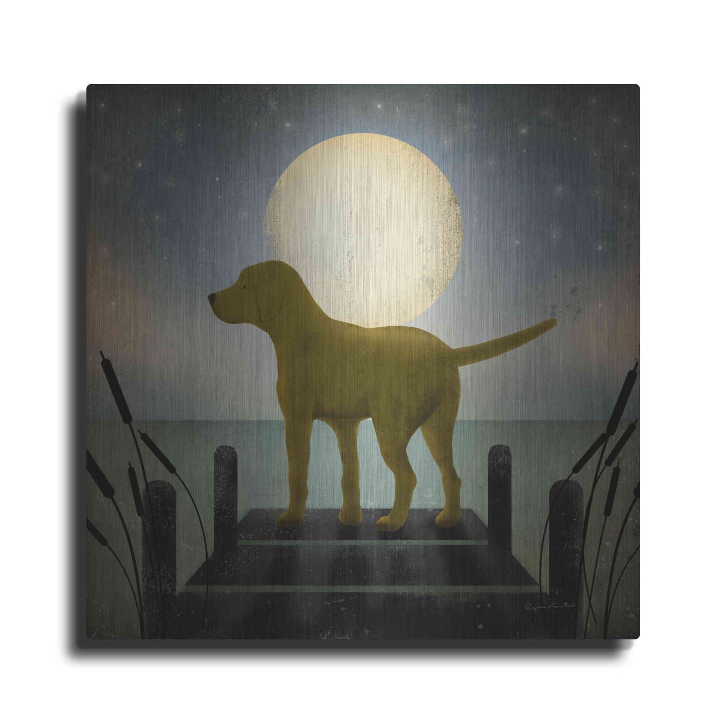 Luxe Metal Art 'Moonrise Yellow Dog' by Ryan Fowler, Metal Wall Art