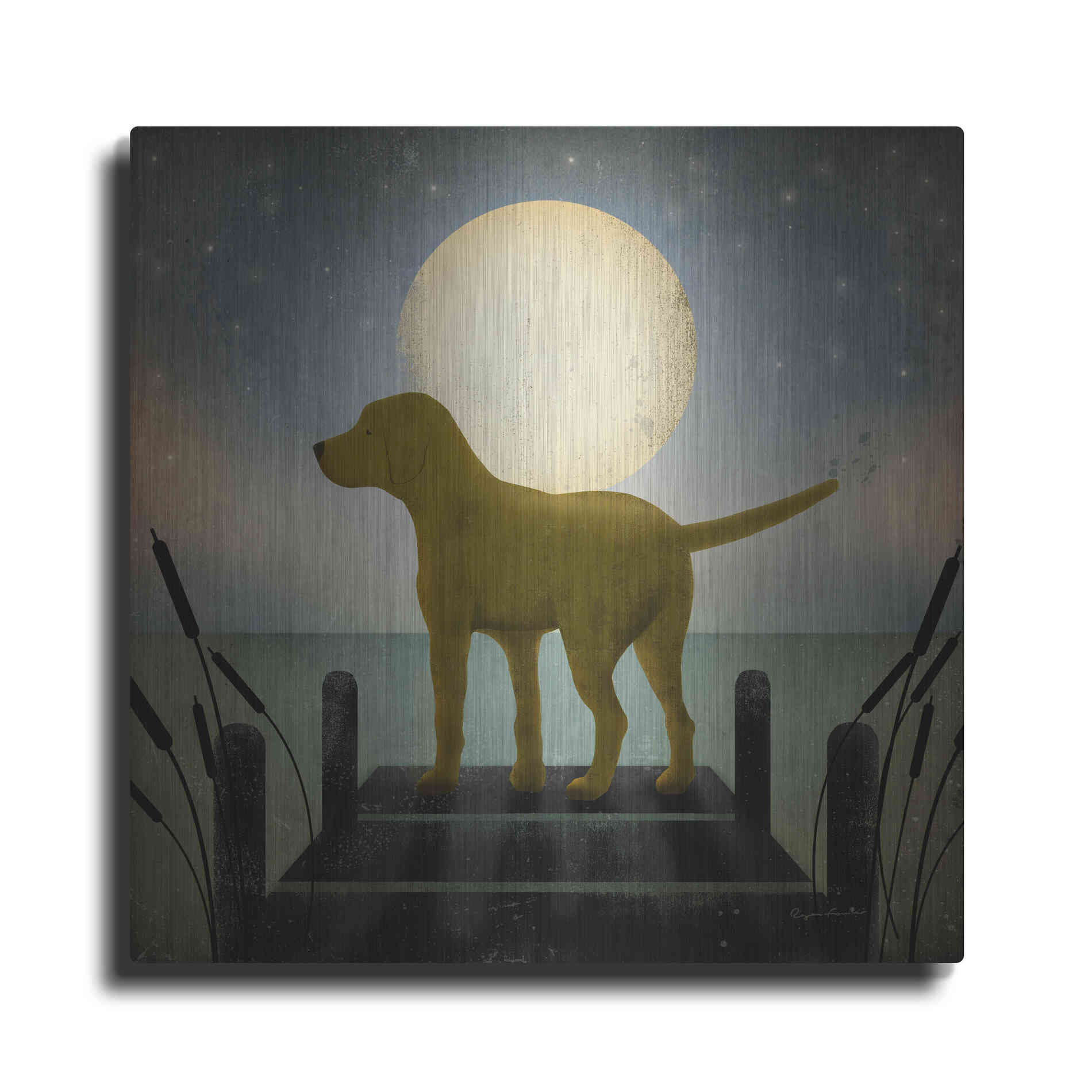 Luxe Metal Art 'Moonrise Yellow Dog' by Ryan Fowler, Metal Wall Art