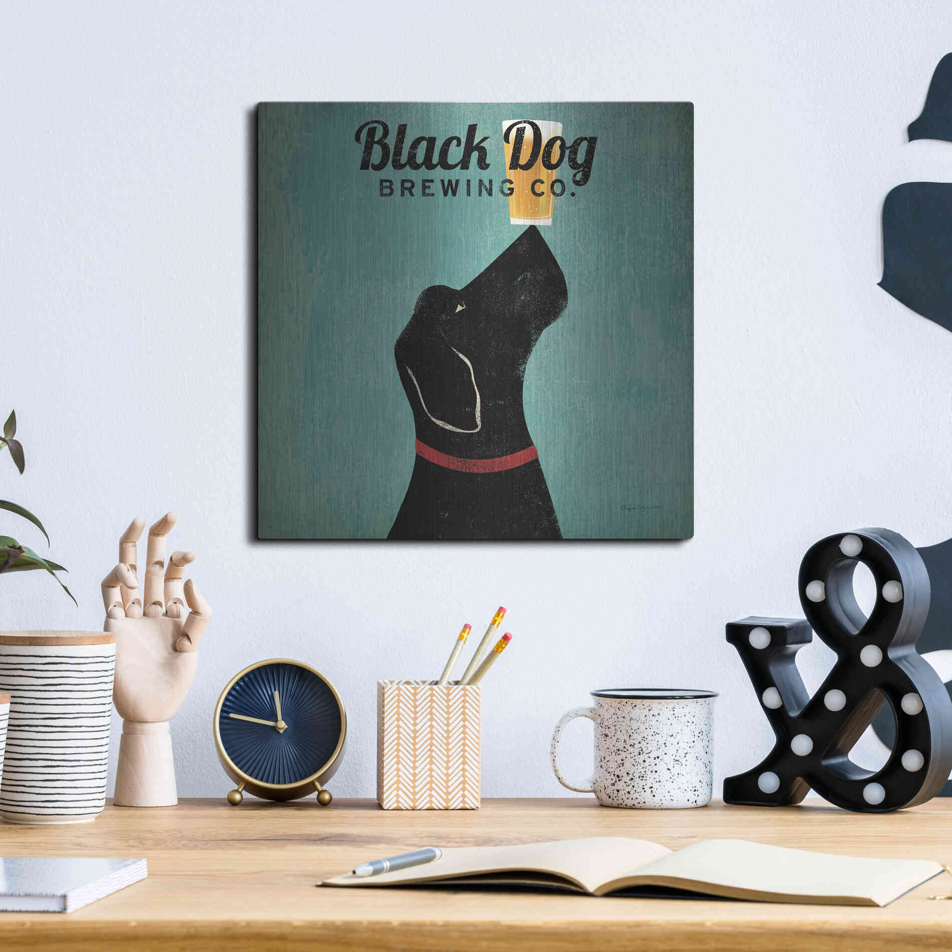 Luxe Metal Art 'Black Dog Brewing Co Square' by Ryan Fowler, Metal Wall Art,12x12