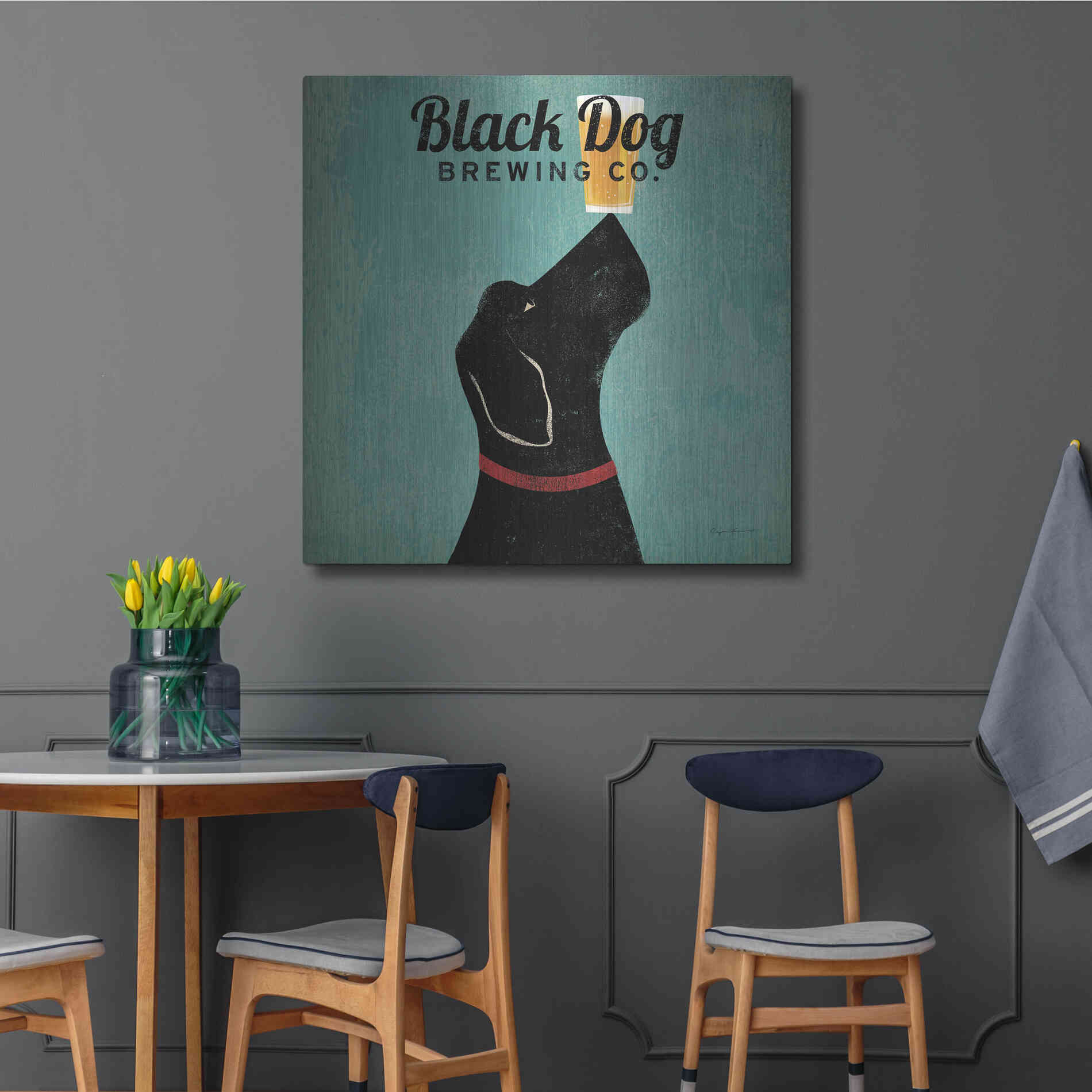 Luxe Metal Art 'Black Dog Brewing Co Square' by Ryan Fowler, Metal Wall Art,36x36