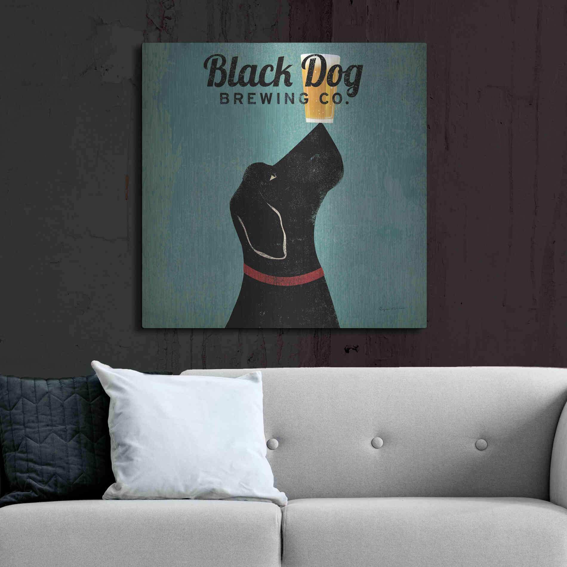 Luxe Metal Art 'Black Dog Brewing Co Square' by Ryan Fowler, Metal Wall Art,36x36