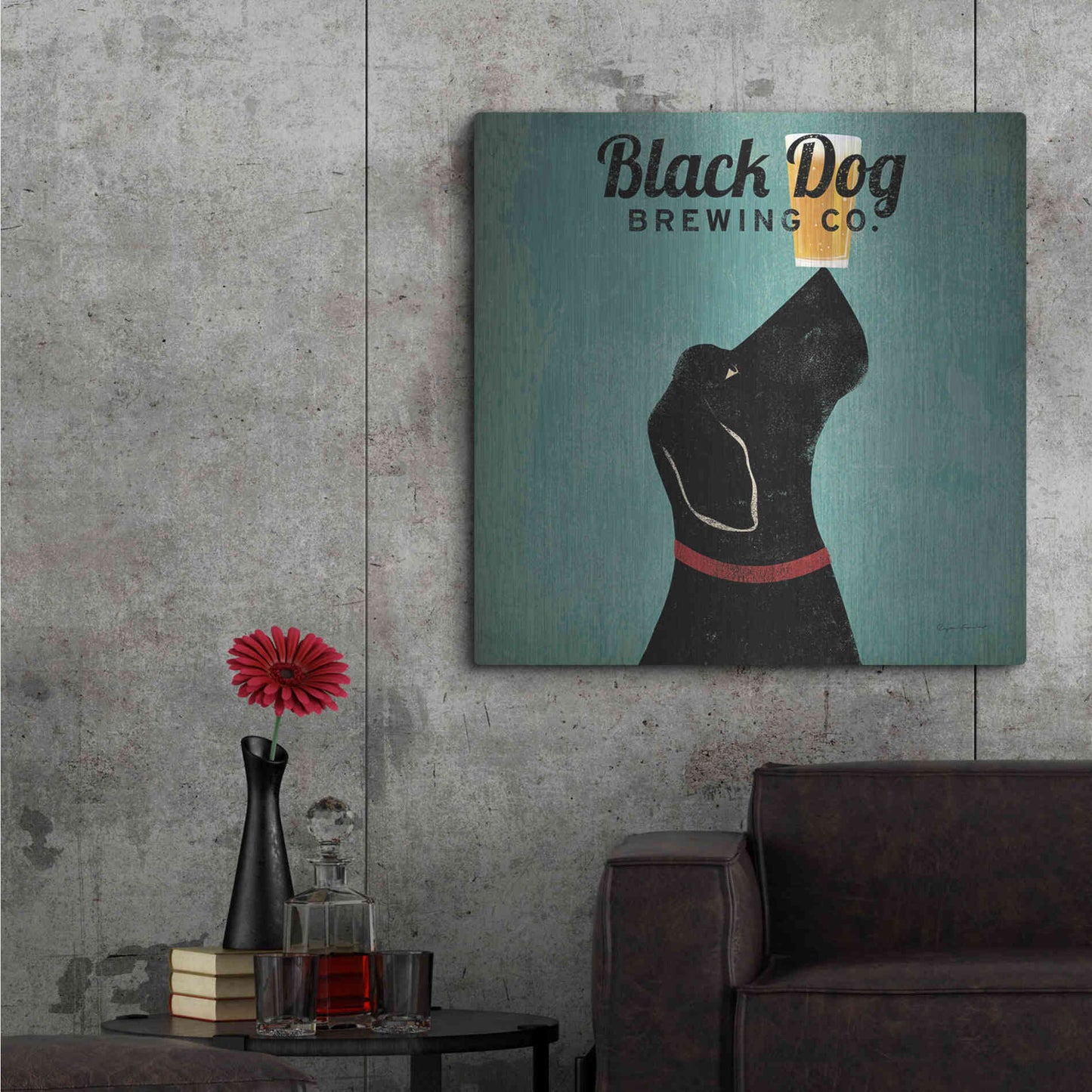 Luxe Metal Art 'Black Dog Brewing Co Square' by Ryan Fowler, Metal Wall Art,36x36