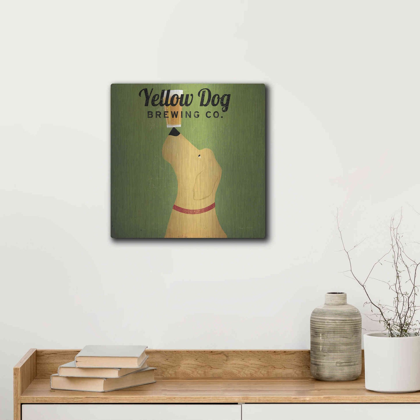 Luxe Metal Art 'Yellow Dog Brewing Co Square' by Ryan Fowler, Metal Wall Art,12x12
