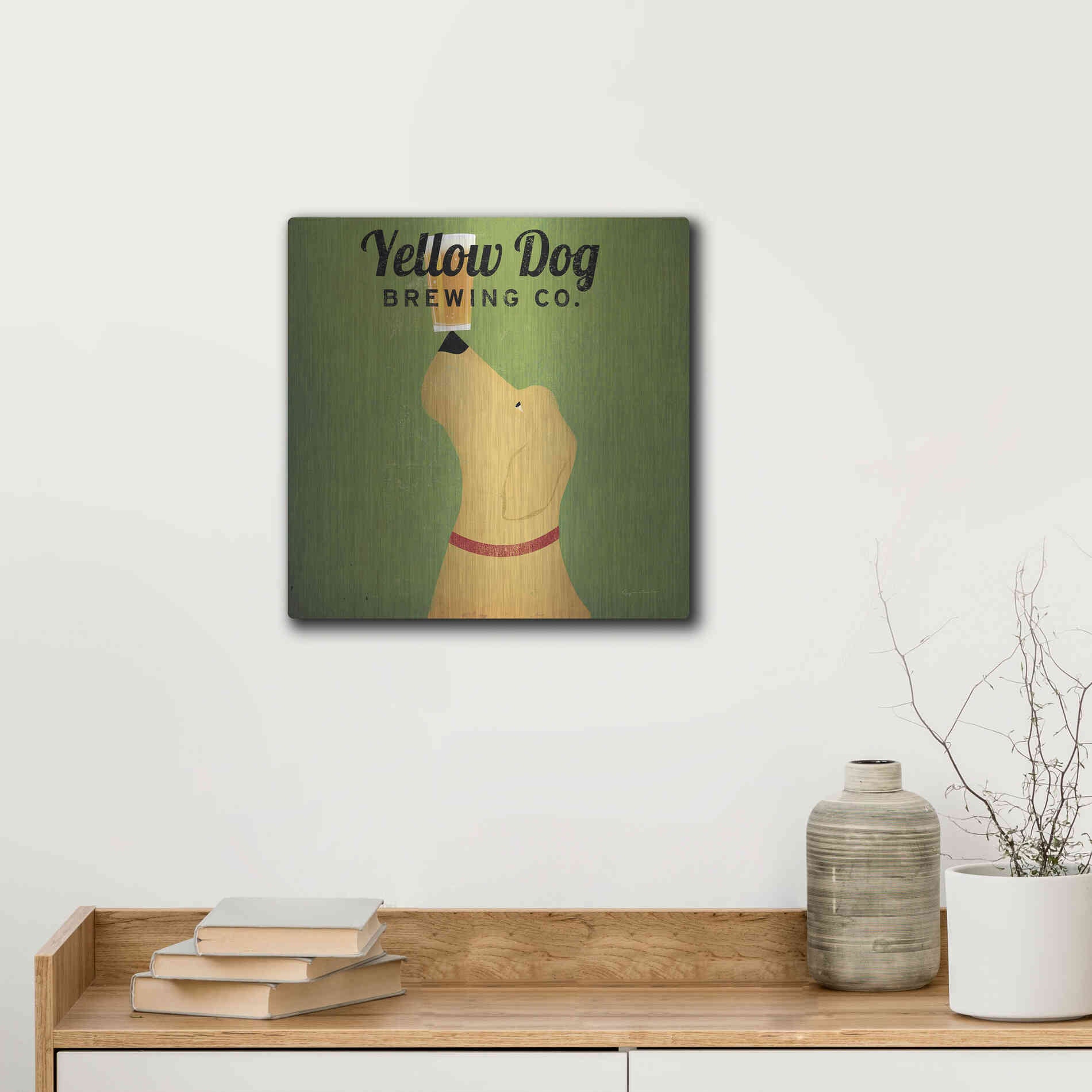 Luxe Metal Art 'Yellow Dog Brewing Co Square' by Ryan Fowler, Metal Wall Art,12x12