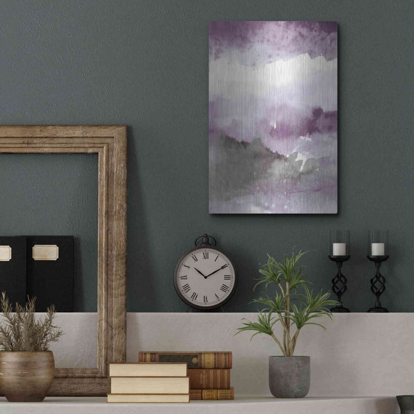 Luxe Metal Art 'Midnight At The Lake III Amethyst Gray Crop' by Mike Schick, Metal Wall Art,12x16