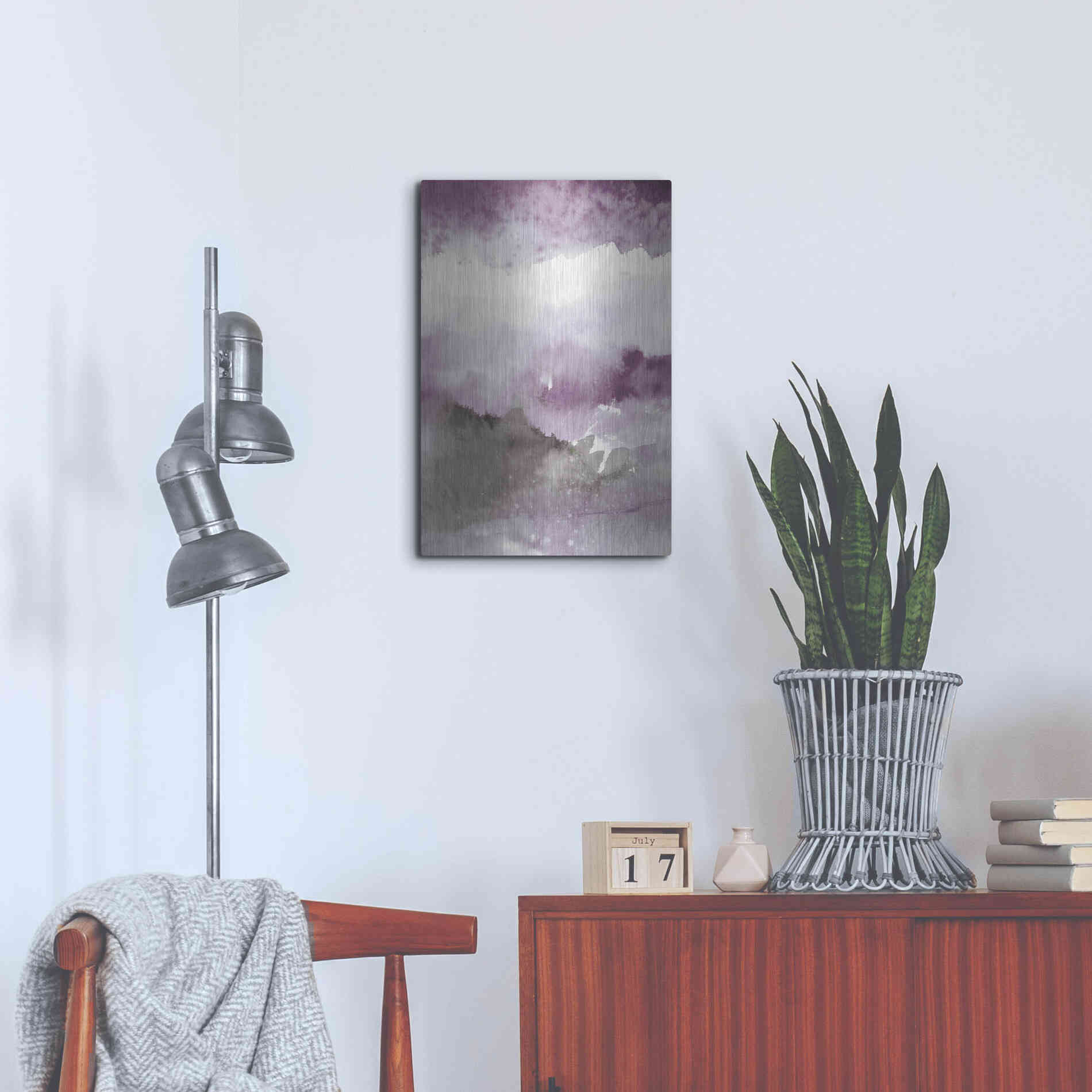 Luxe Metal Art 'Midnight At The Lake III Amethyst Gray Crop' by Mike Schick, Metal Wall Art,16x24